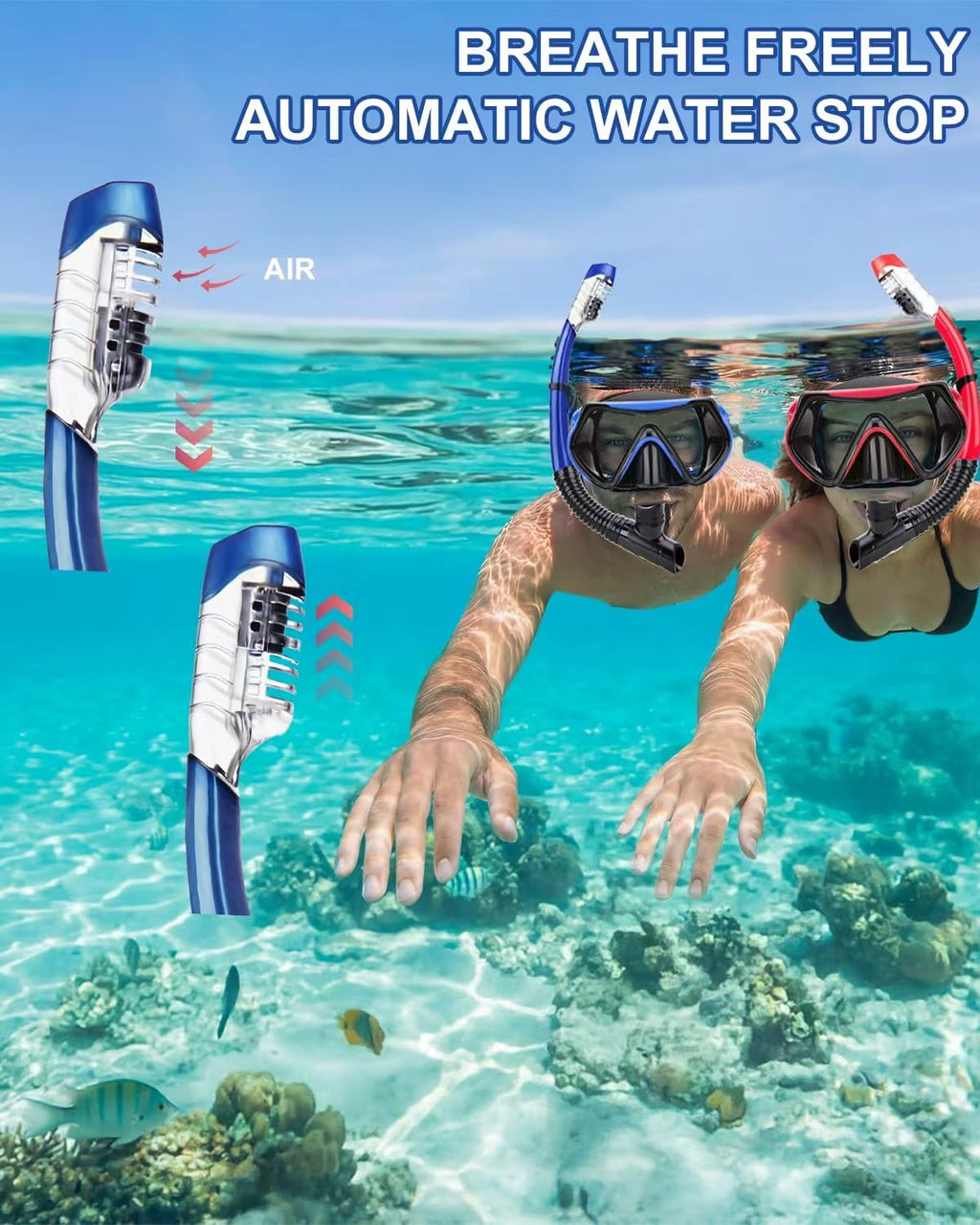 Snorkeling Gear for Adults, Dry Snorkel Mask Set, Scuba Diving Snorkle mask Set Adult, Panoramic Wide View Anti-Fog Dive mask, Swimming Diving Snorkeling Packages