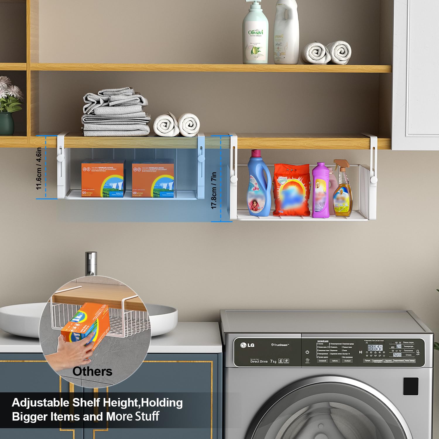 AmonHouseware 2Pack Under Shelf Basket Organizer,Adjustable Hanging Holder Storage for Cabinet Pantry Kitchen Cupboard Desk Counter Bookshelf Organization Add-on Space Saver Heavy Duty Slide-in,Black