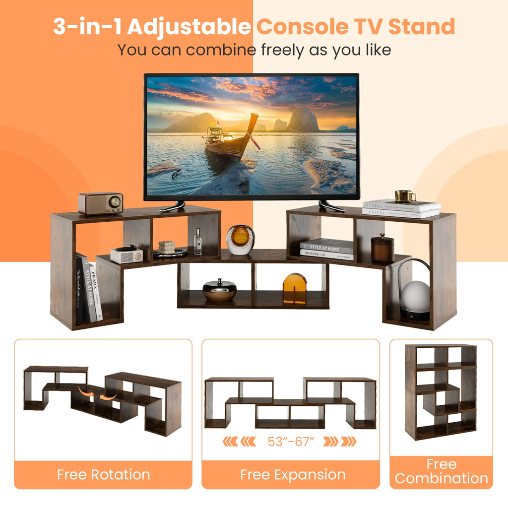 Tangkula 3 Pieces Console TV Stand, Free-Combination Entertainment Center for 50 55 60 65 Inch TV, Minimalist Modern TV Media Stand, DIY Open Storage Bookcase Shelf for Living Room (Black)