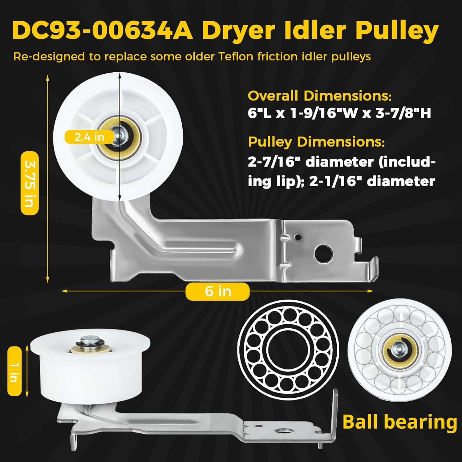 UPGRADED For Sam-Sung Dryer Repair Kit includes DC97-16782A Dryer Roller, DC93-00634A Idler Pulley, 6602-001655 Belt Replacement for Samsung Dryer dv42h5000ew/a3 By WFRWFR 7,8,9 Fit Model