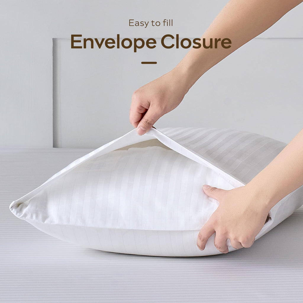 JELLYMONI Cotton Striped Pillowcases Set of 2, Sage Green, Standard | Soft breathable feel, Envelope closure, 400TC cotton, Machine washable, Gentle on skin