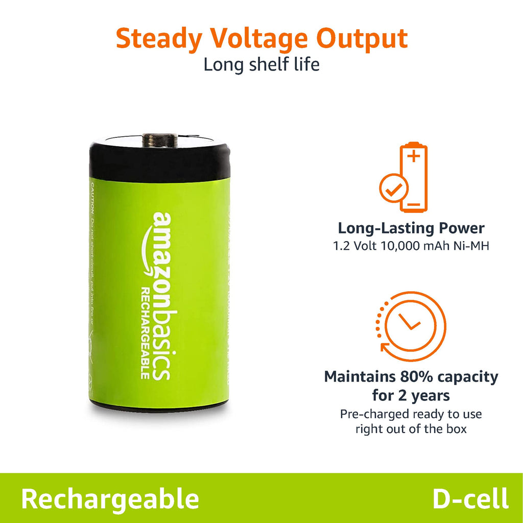 Amazon Basics 4-Pack Rechargeable 9 Volt Ni-MH Batteries, 200 mAh, Pre-Charged, Long Lasting Power, Recharge up to 1000x Times