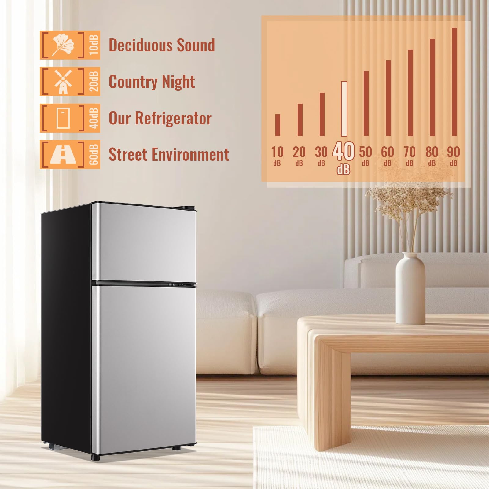 DEMULLER Mini Fridge with Double Doors Small Refrigerator with Separate Freezer & 7 Adjustable Temperature Control, Tiny Size & Personal Fridge Ideal for Office Apartment Dorm Black