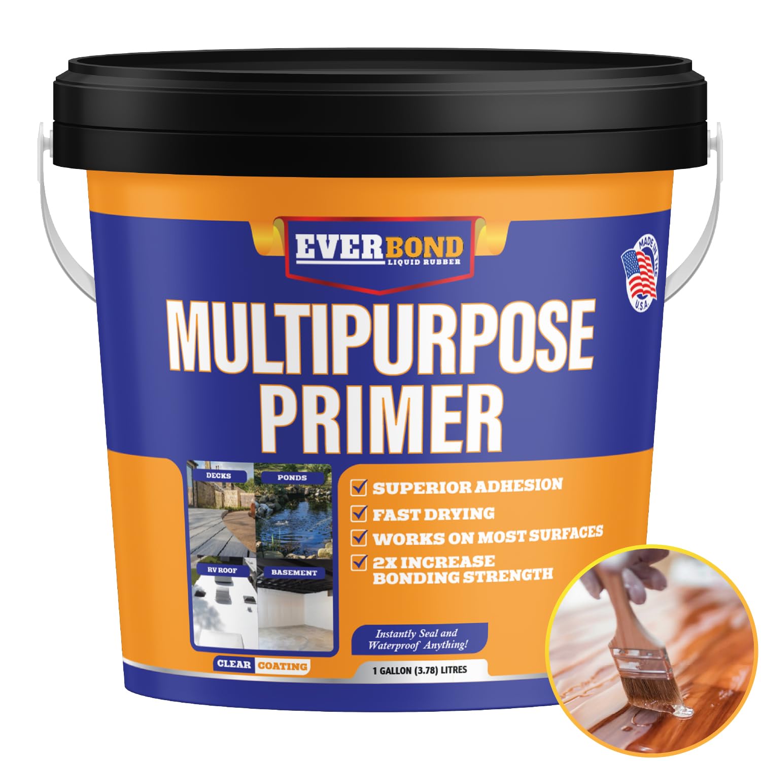 EverBond Multipurpose Primer - Primer for Roof Coatings - Use on EPDM Rubber, Wood, Fiberglass, Concrete, and Metal Surfaces - Easy to Apply on RVs, Campers, and Trailers - 1 Gallon