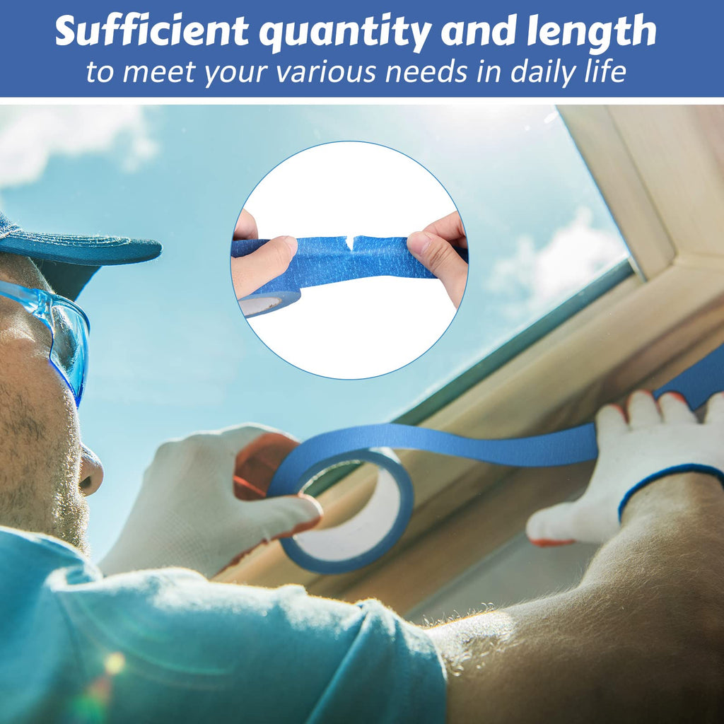 Fainne 12 Rolls Blue Painters Tape Bulk Multi Pack Safe Paint Paper Masking Tape for Wall Painting Decoration Supplies (Blue,1 Inch X 55 Yards)