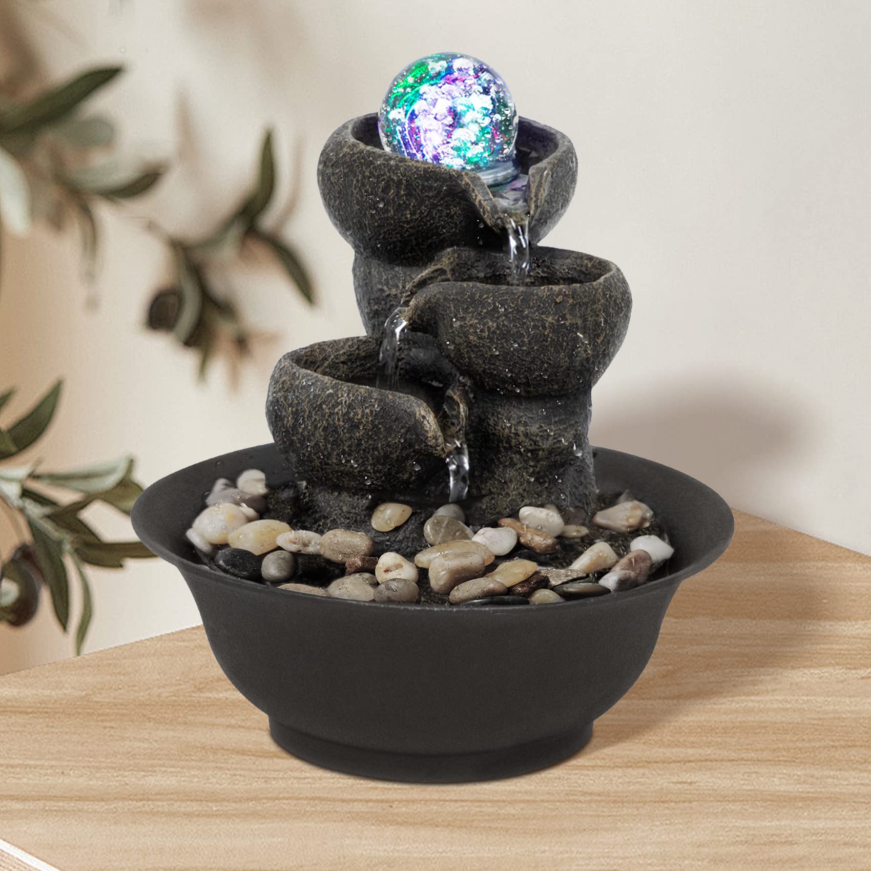 Ferrisland Tabletop Water Fountain, Zen Meditation Indoor Waterfall Fountain, Heart Shape Decoration with LED Light for Home Office Bedroom Relaxation Decor, Gift Ideas