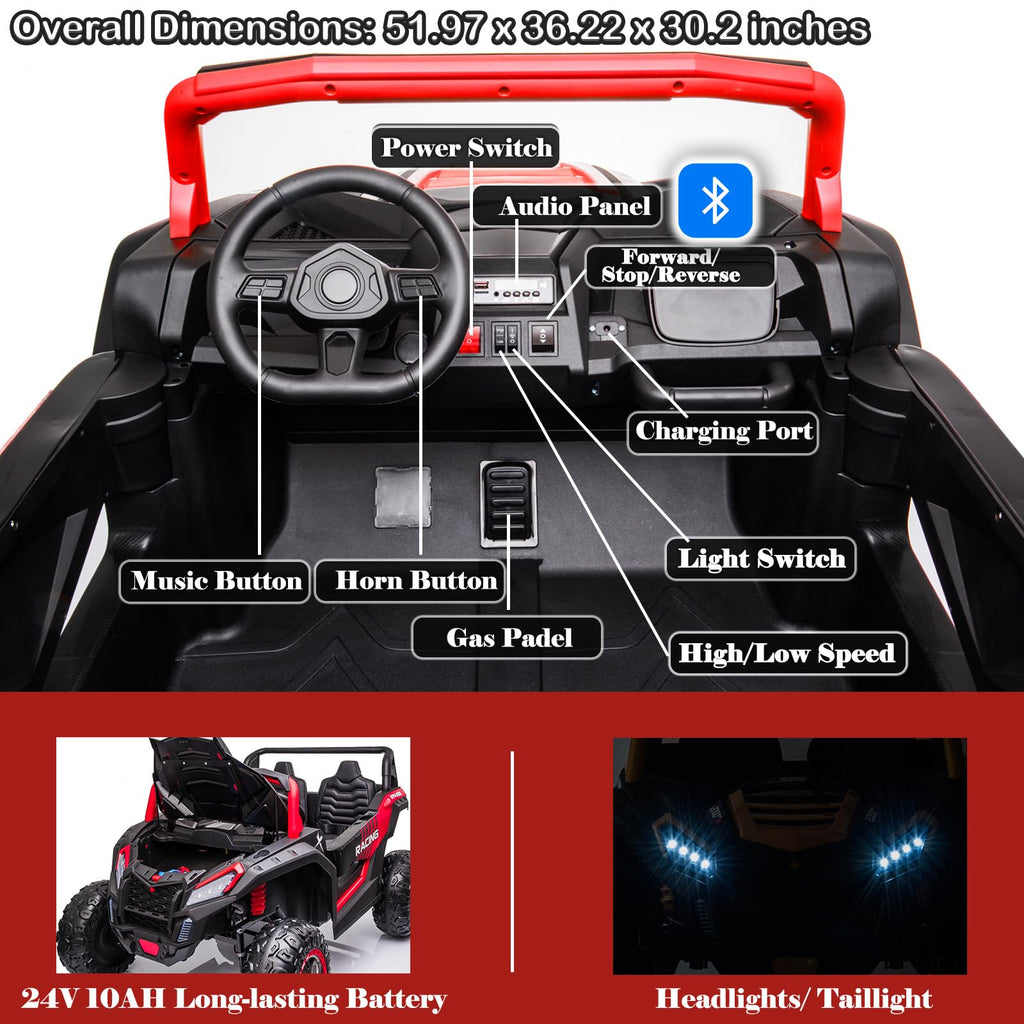 NEWQIDA XXXL 24V Ride On Toys for Big Kids UTV 2 Seater Electric Car w/Remote Control, 4WD Off-Road Side by Side, Max 220lbs, 24.8" Spacious Seat, EVA Tires, Up to 5.6 MPH, Rear Shock Absorbor, Black