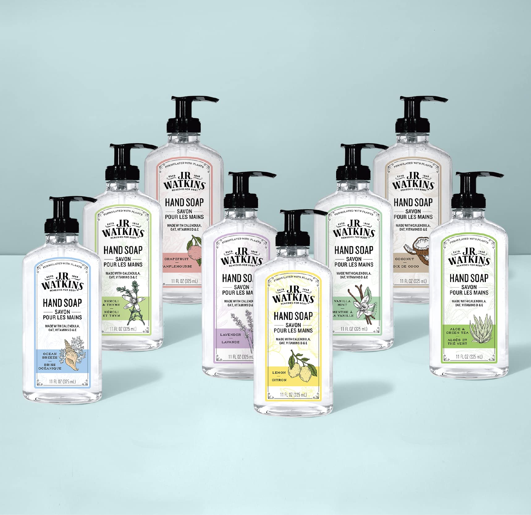 J.R. Watkins Gel Hand Soap Refill, Moisturizing Hand Wash, Formulated with Plant-Based Cleansers, Alcohol-Free, Cruelty-Free, Aloe & Green Tea, 34 Fl Oz, 2 Pack