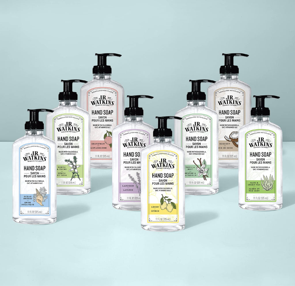J.R. Watkins Gel Hand Soap Refill, Moisturizing Hand Wash, Formulated with Plant-Based Cleansers, Alcohol-Free, Cruelty-Free, Aloe & Green Tea, 34 Fl Oz, 2 Pack