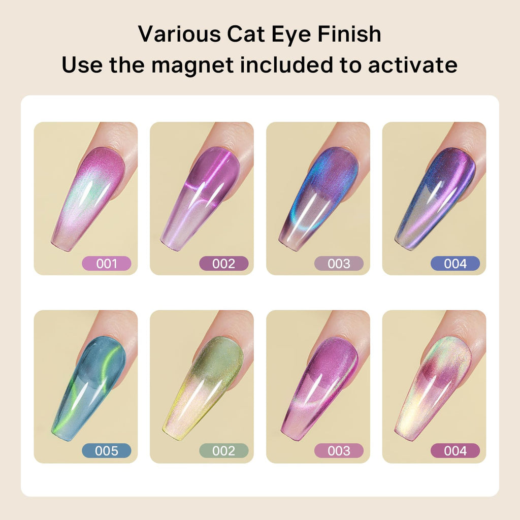 MIZHSE Cat Eye Gel Nail Polish, Moonlight Magnetic Gel Polish and Sheer Nude Nail Kit with 1 Magnet Stick, Glass Shiny Effect Silver Pink Purple Soak Off Manicure Home DIY