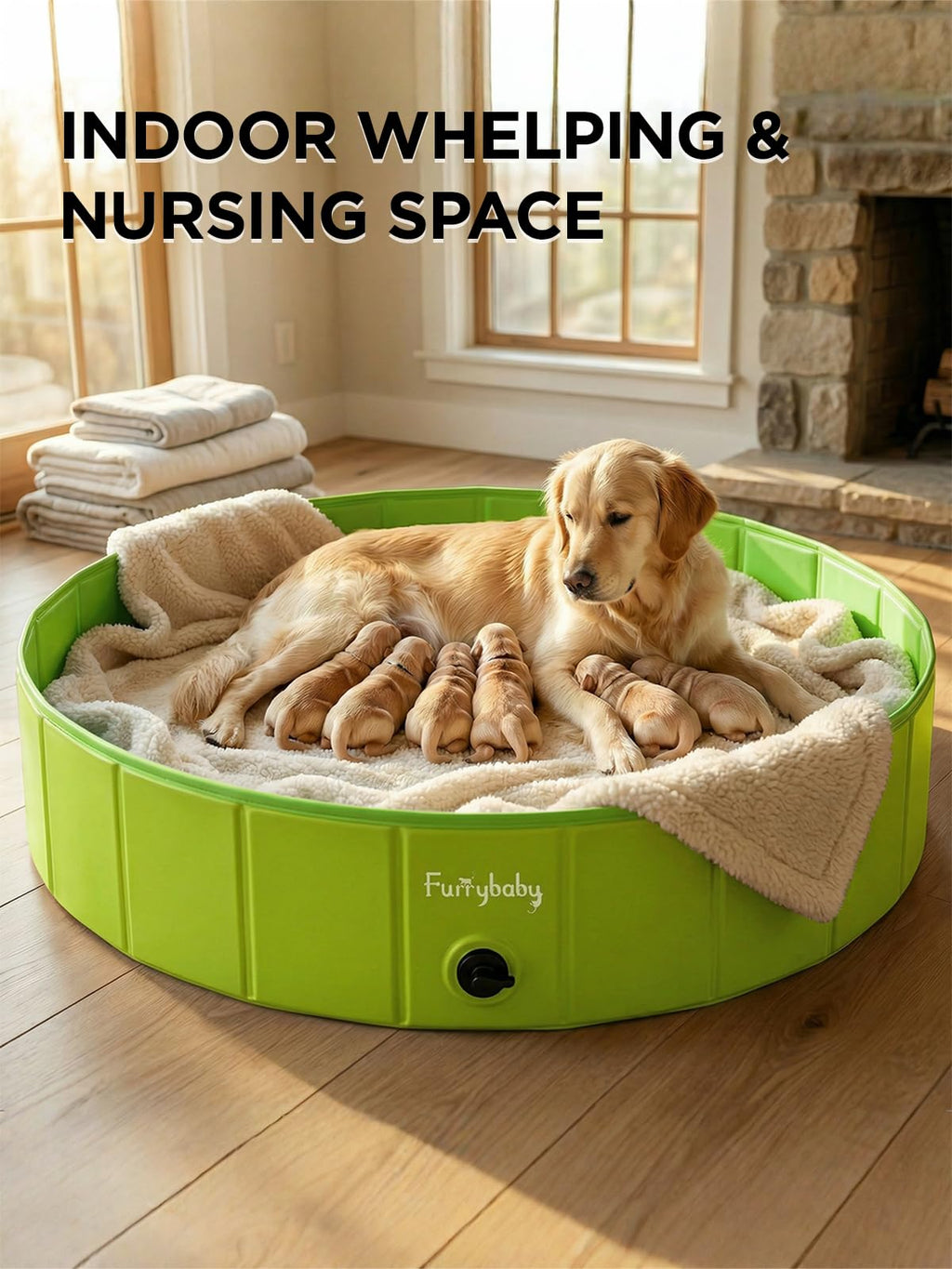 Foldable Dog Pool, Hard Plastic Kiddie Pool for Dogs, Collapsible Dog Pool with Rigid PP Core, Non-Slip PVC, Durable Pet Bath Tub for Indoor/Outdoor Backyard, 32" Green
