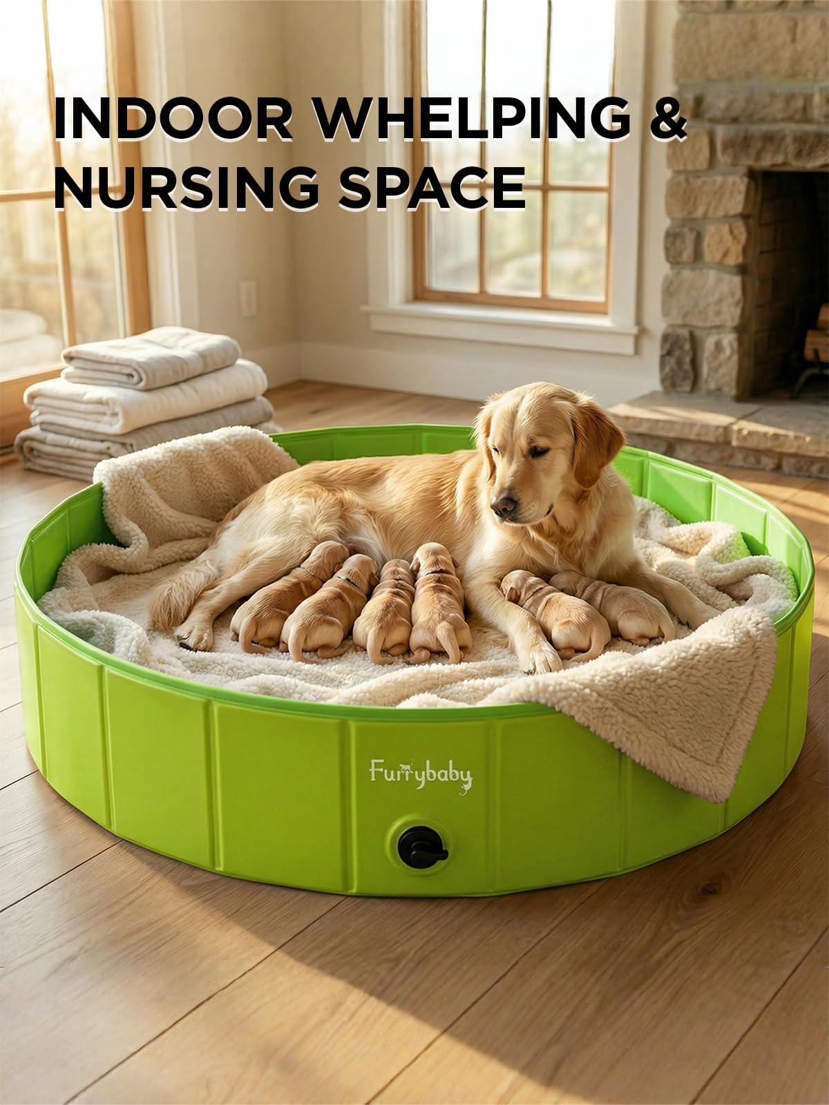 Foldable Dog Pool, Hard Plastic Kiddie Pool for Dogs, Collapsible Dog Pool with Rigid PP Core, Non-Slip PVC, Durable Pet Bath Tub for Indoor/Outdoor Backyard, 32" Green