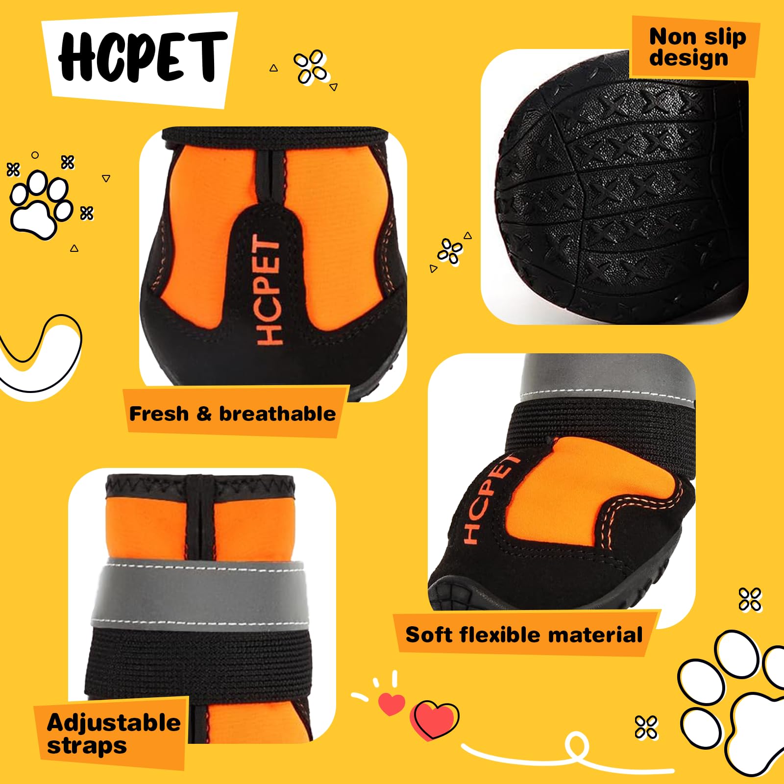 Hcpet Dog Boots, Dog Shoes for Large Dogs, Medium Dog Boots & Paw Protectors, Anti-Slip Dog Booties for Hot Pavement Winter Snow Hiking with Reflective Straps Black Size 1
