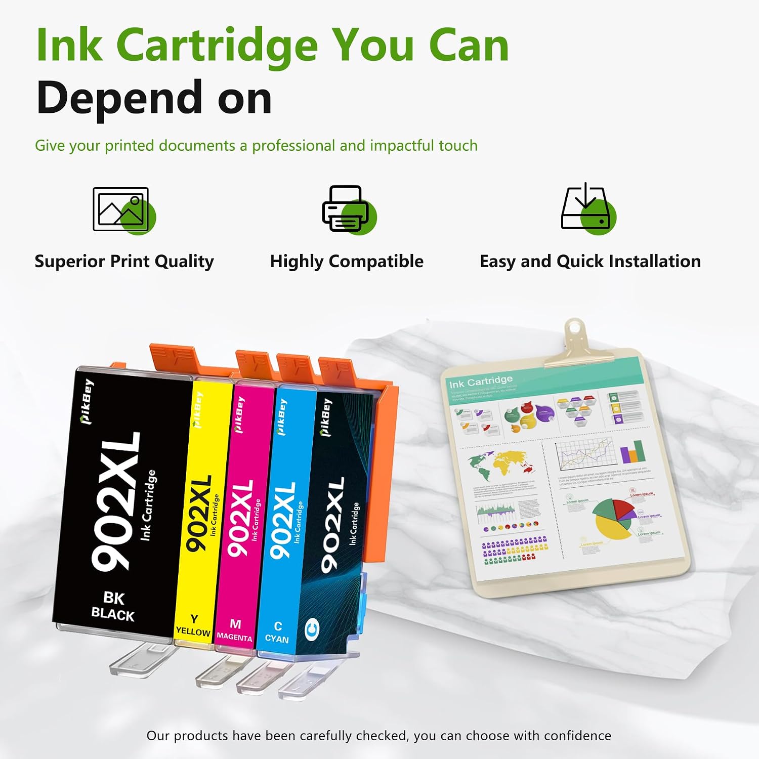 902XL Ink Cartridges Combo Pack 4-Pack (Black/Cyan/Magenta/Yellow) Replacement for HP 902XL 902 OfficeJet Pro 6960 6968 6970 6971 6976 Printers