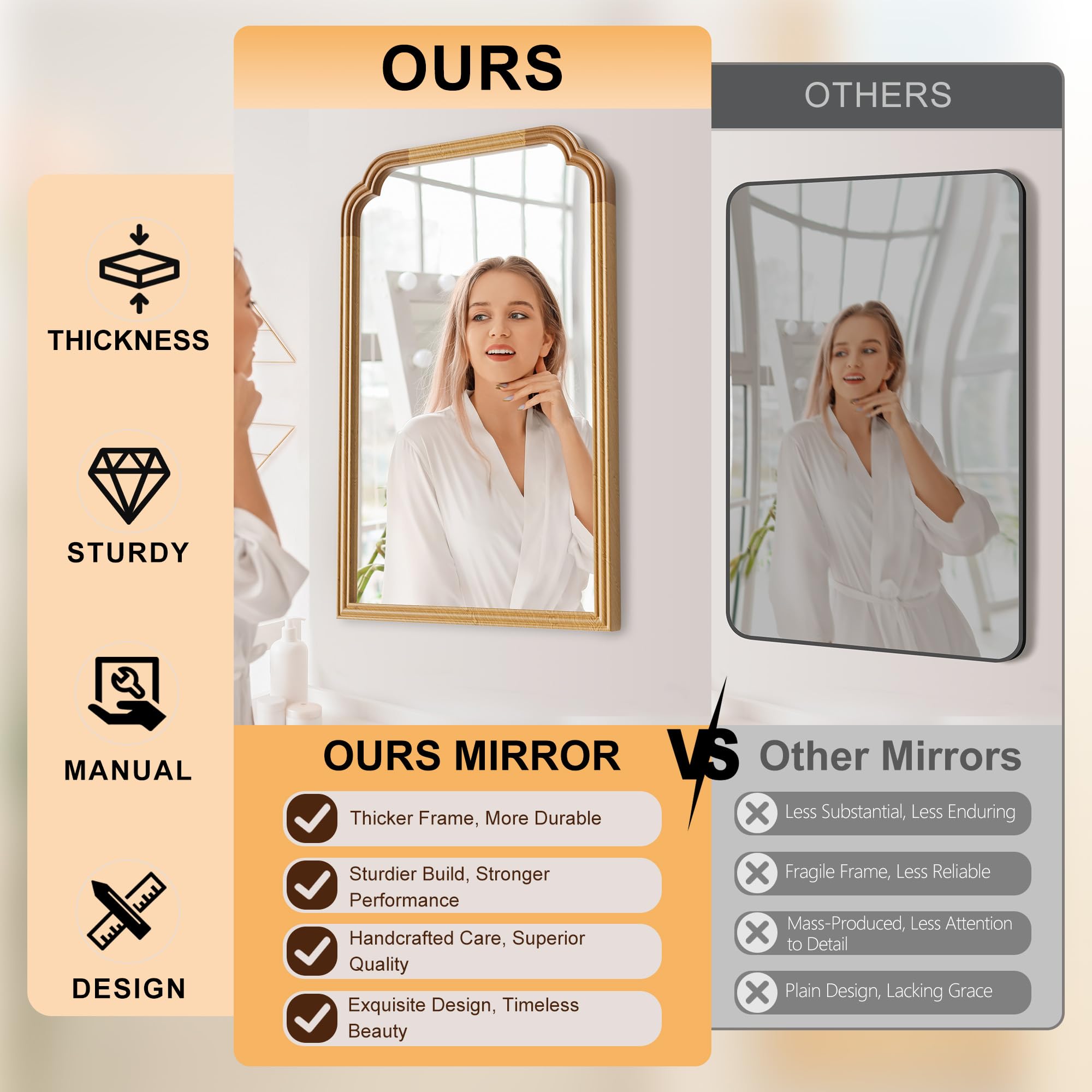 Ferytange 18X24 Inch Black Mirror for Wall with Metal Frame Rectangular Rounded Bathroom Vanity Mirror Anti-Rust, Hangs (Black 18" x 24")