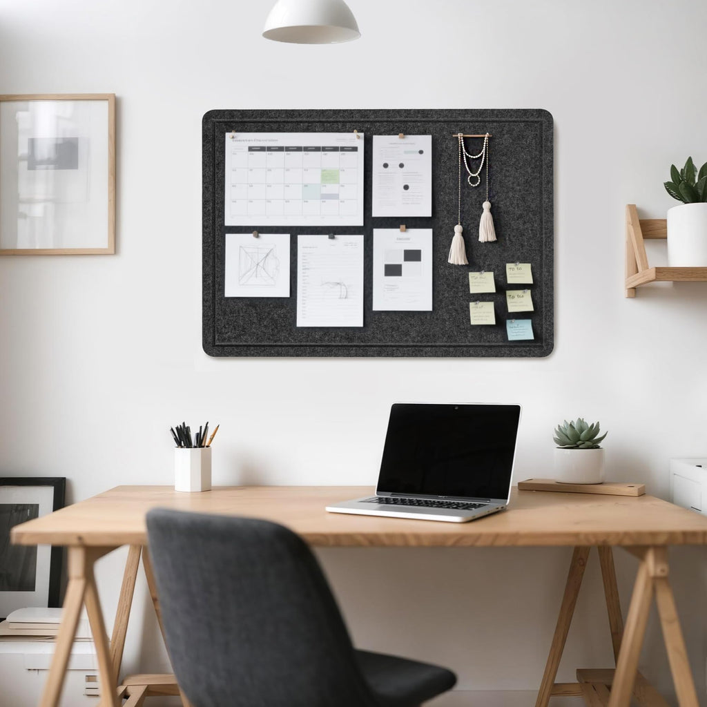 Lightomorrow Bulletin Board, 24 x 18 inches Decorative Felt Pin Board, Vision Board Cork Board Alternative for Wall, Foldable Photo Board Self-Adhesive Vision Board Mood Board with 20 Pushpins - Black