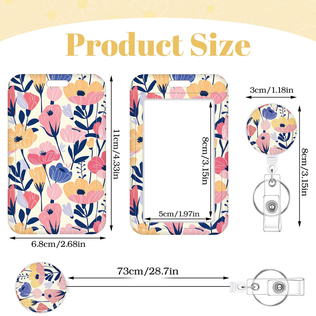 3 Set Badge Holder Retractable Reel Bloom ID Badge Holders with Clip Cute Name Badge Holders for Teacher Nurse Doctor Student Office Workers