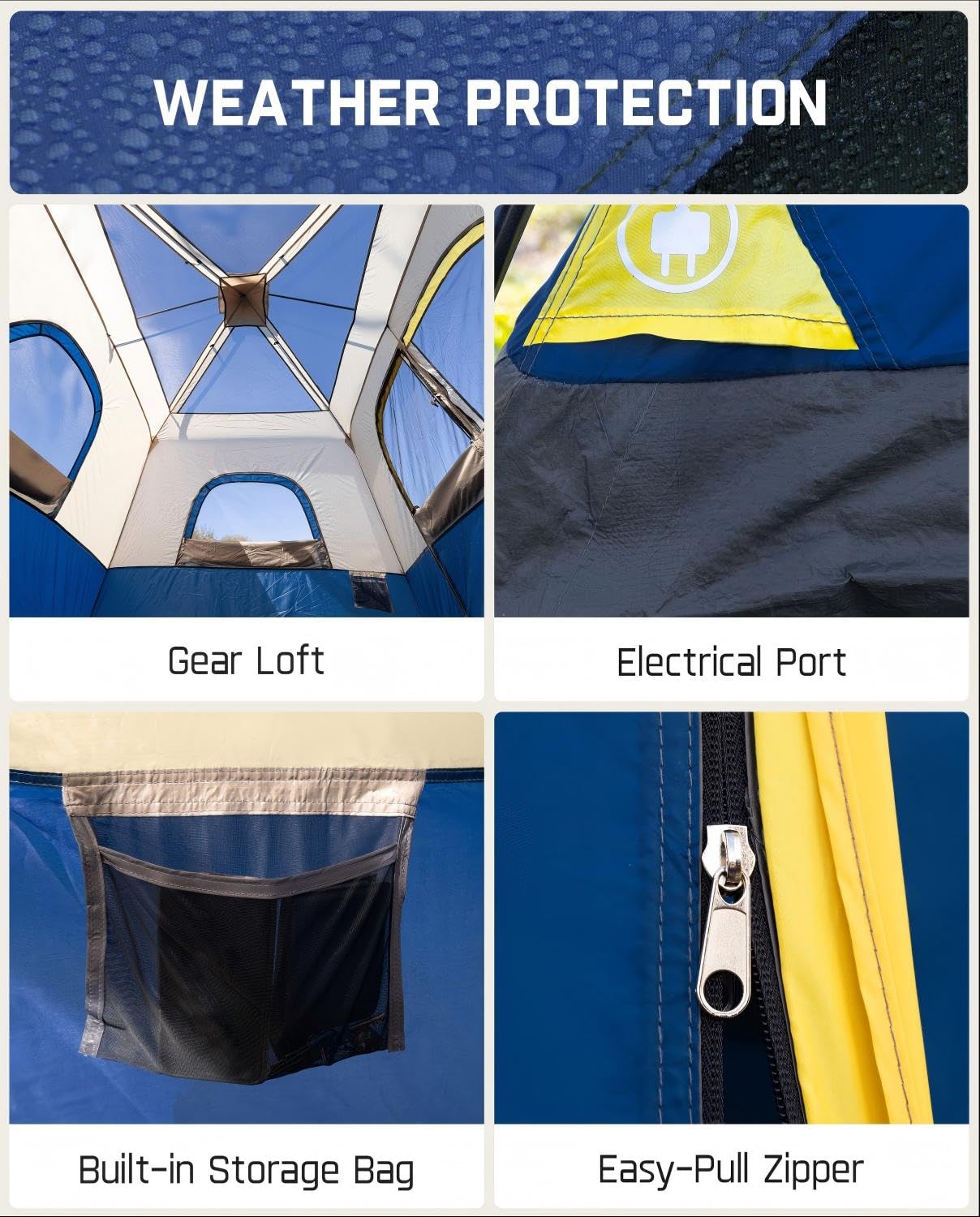 FanttikOutdoor Camping Tent 4/6/8/10 Person Instant Cabin Tent Setup in 60 Seconds with Rainfly & Windproof Portable with Carry Bag for Family Camping & Hiking, Upgraded Ventilation, Navy Blue