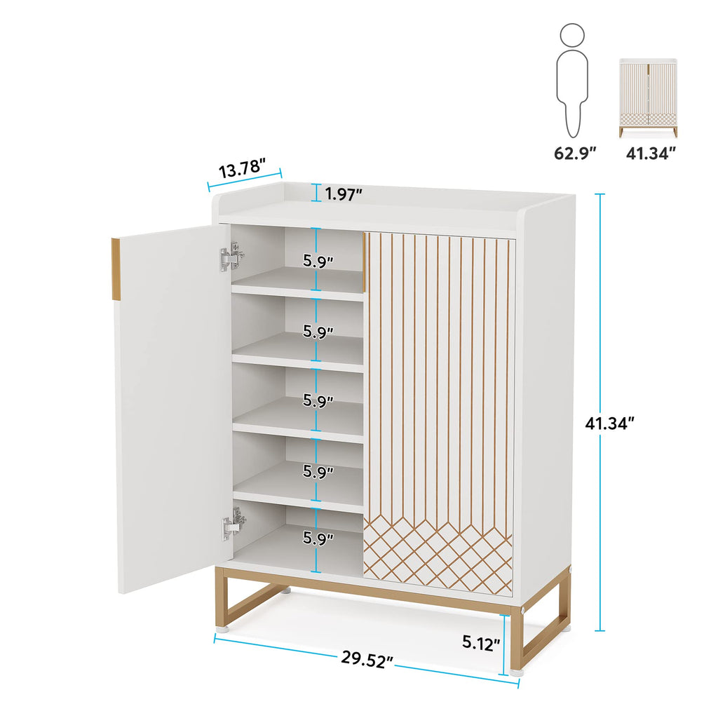 Tribesigns Modern Shoe Cabinet for Entryway, 25 Pairs Shoe Cabinet with Doors, Wood 5-Tier Shoe Organizer, Freestanding Brown Shoe Storage Cabinets with Black Metal Frame for Bedroom Living Room