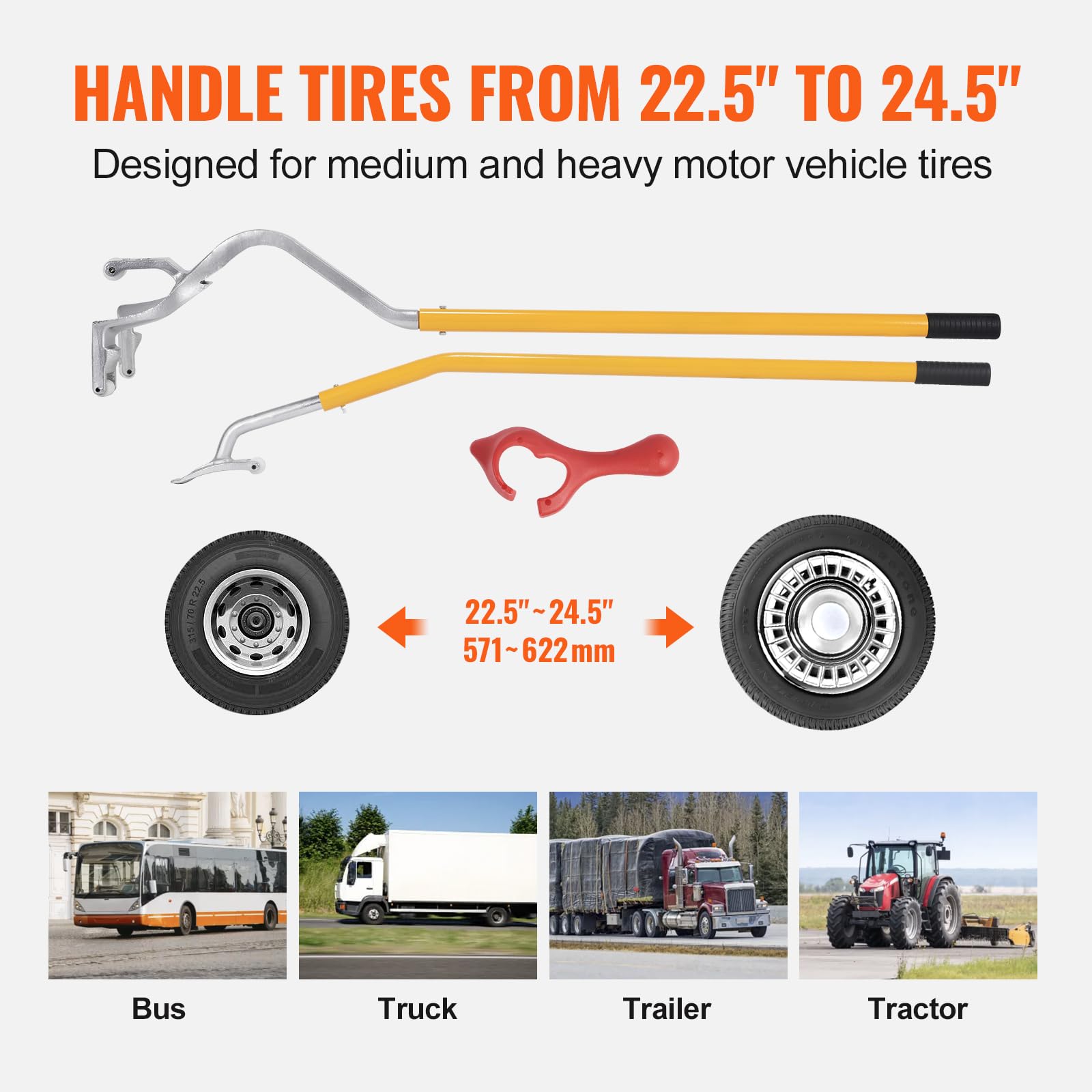 VEVOR Tire Mount Demount Tool 22.5" to 24.5" Tire Changer Steel Bead Breaker Extra Bead Holder Tubeless Truck Manual Tire Changing Tools for Car Repairing(Blue)