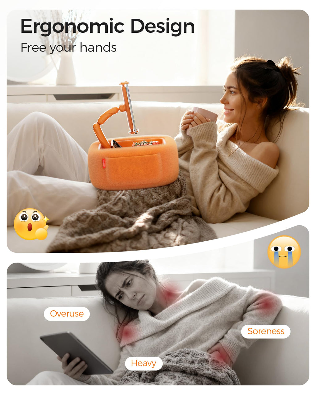 LULULOOK Tablet Pillow Stand, Compatible with iPad, iPhone and 4.7-14.6”Tablet, 360° Adjustable Kindle Pillow Stand for Bed with Ultra Fluffy Fabric & Snack Bowl (Cloudy White)