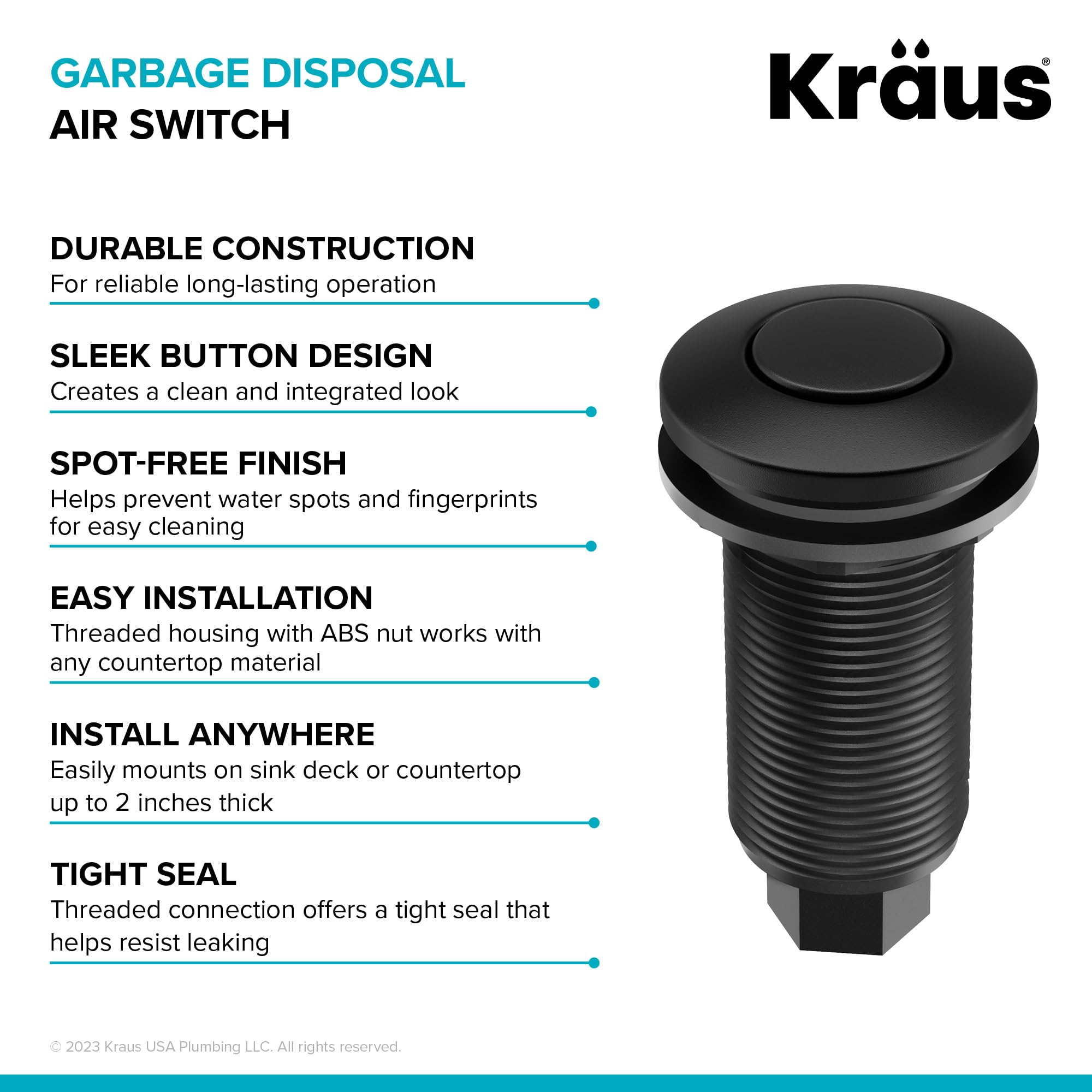 KRAUS Garbage Disposal Air Switch Kit with 2 Flat-Top Push Buttons in in Spot-Free Stainless Steel and Brushed Brass, AC Adapter, Power Cord, and Air Tube Included, KWDA-200BB