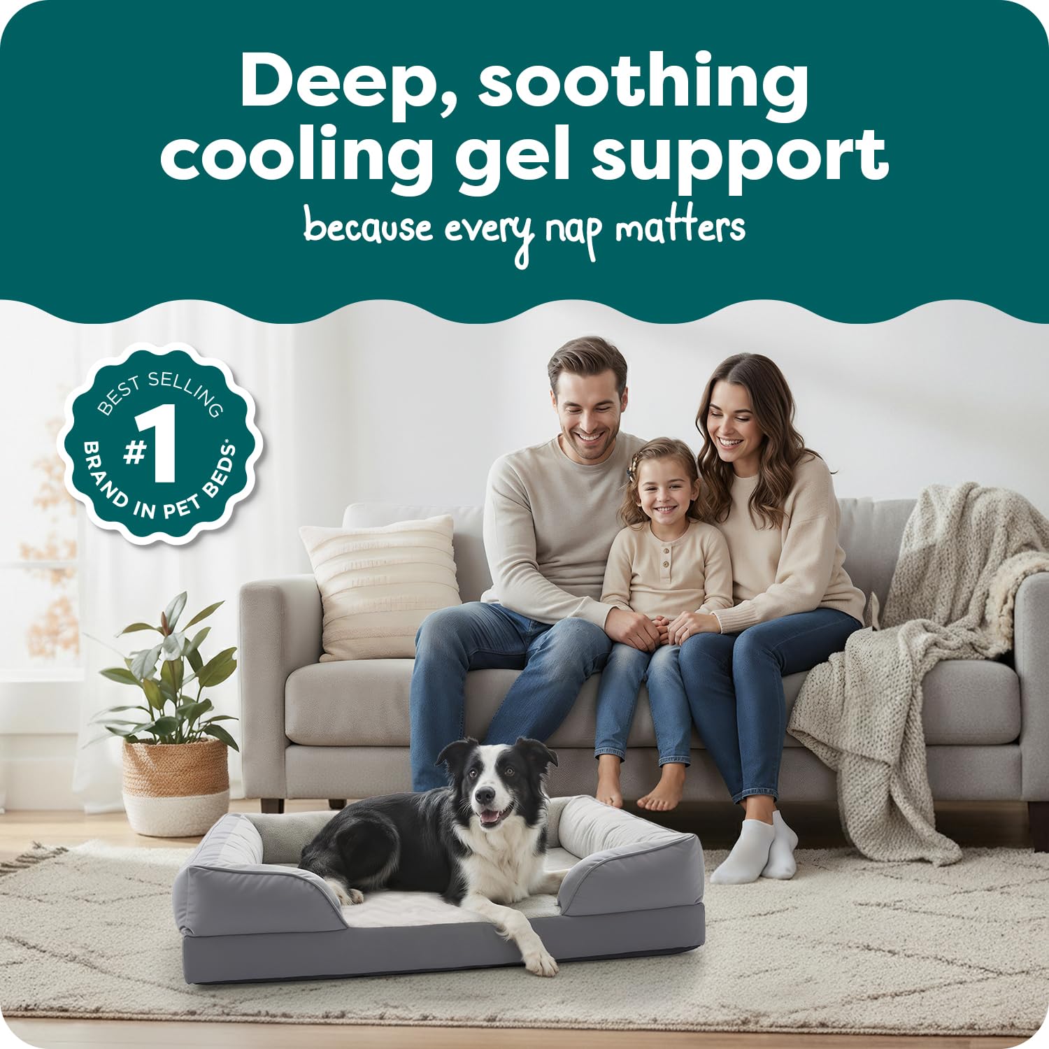 Furhaven Cooling Gel Dog Bed for Medium/Small Dogs w/ Removable Bolsters & Washable Cover, For Dogs Up to 35 lbs - Plush & Velvet Waves Perfect Comfort Sofa - Brownstone, Medium