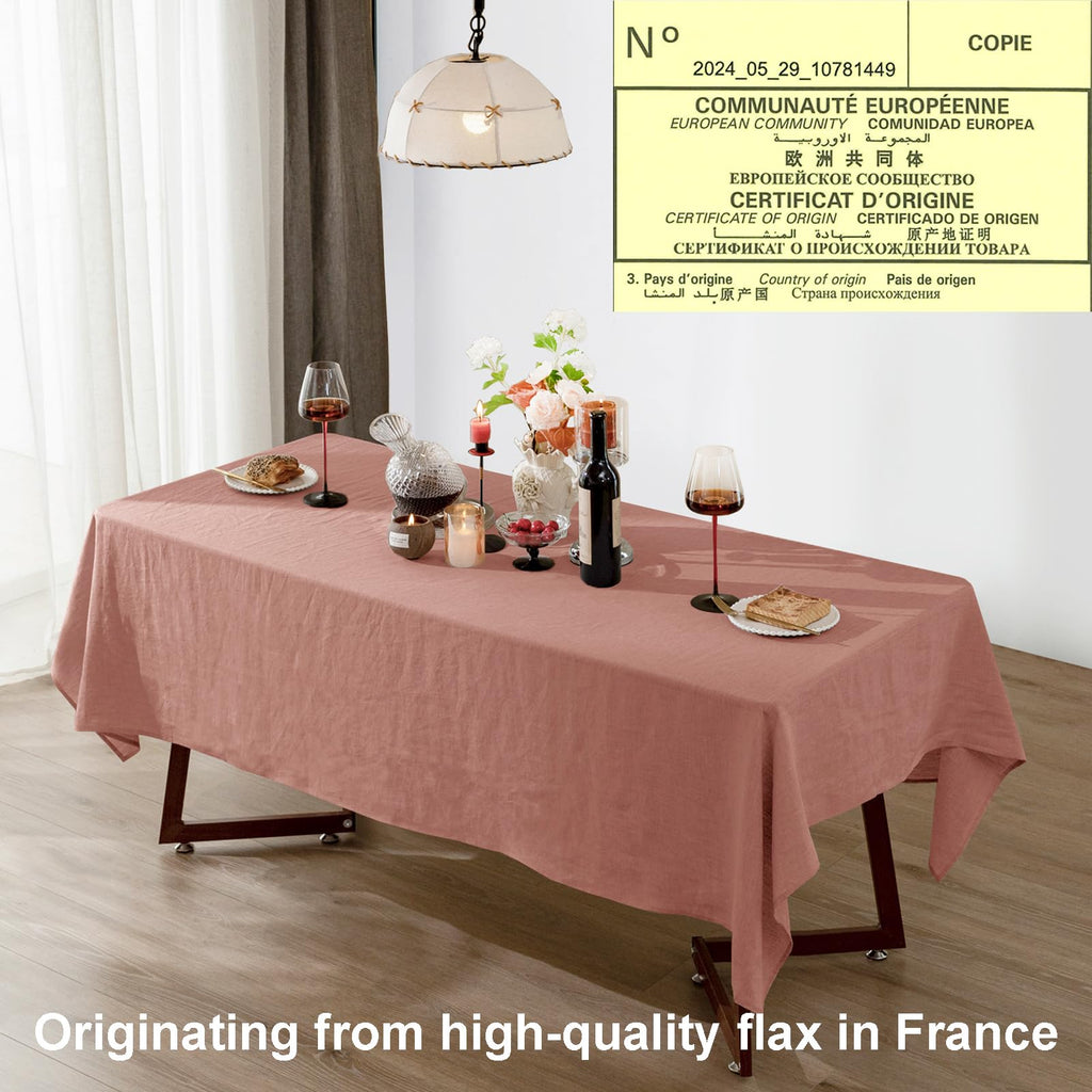 Talasily Linen Tablecloth 100% Pure Linen Table Cloth 60x84 Inches Rectangle Tablecloths Washable Cloths for Kitchen, Dining, Buffet Parties, Holidays, Picnic, Weddings and Restaurants-Caramel