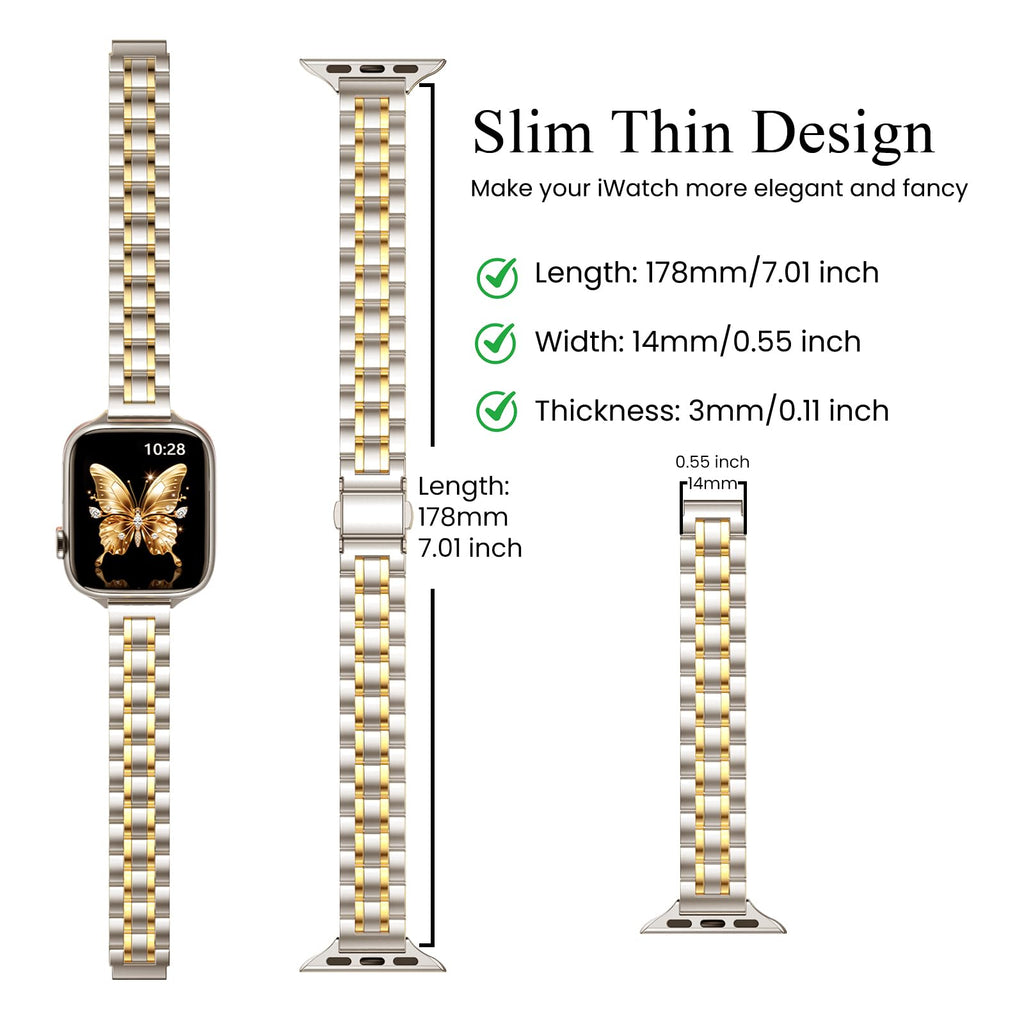 STIROLL Thin Replacement Band Compatible for Apple Watch 38mm 40mm 41mm 42mm(Series 11 10), Stainless Steel Metal Wristband Women Men for iWatch Ultra SE Series 9 8 7 6 5 4 3 2 1, Black