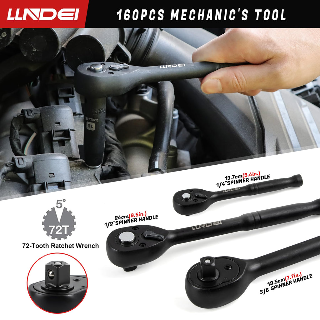 LLNDEI 1/2 inch Drive Deep Impact Socket Set, 37 Piece Standard SAE 3/8" to 1-1/4" | Metric 8 to 24mm, Includes Spark Plug Socket (16, 21mm), CR-MO Universal Joint, Extension Bars and Adapter