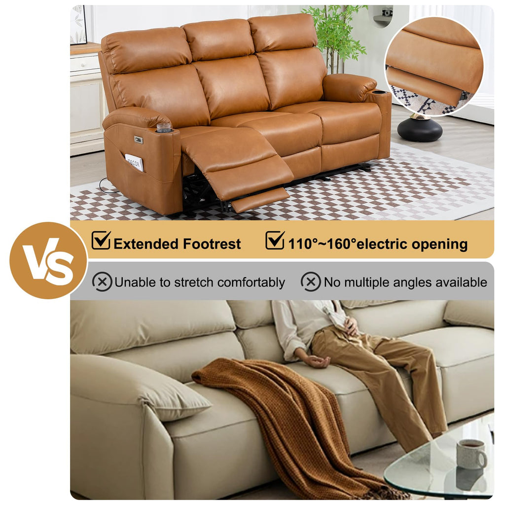 Power Reclining Sofa - 3 Seater Recliner Sofás, PU Leather Sofa, Home Theater Seating with Flipped Middle Backrest, Power Recliner Couch for Living Room(Brown)