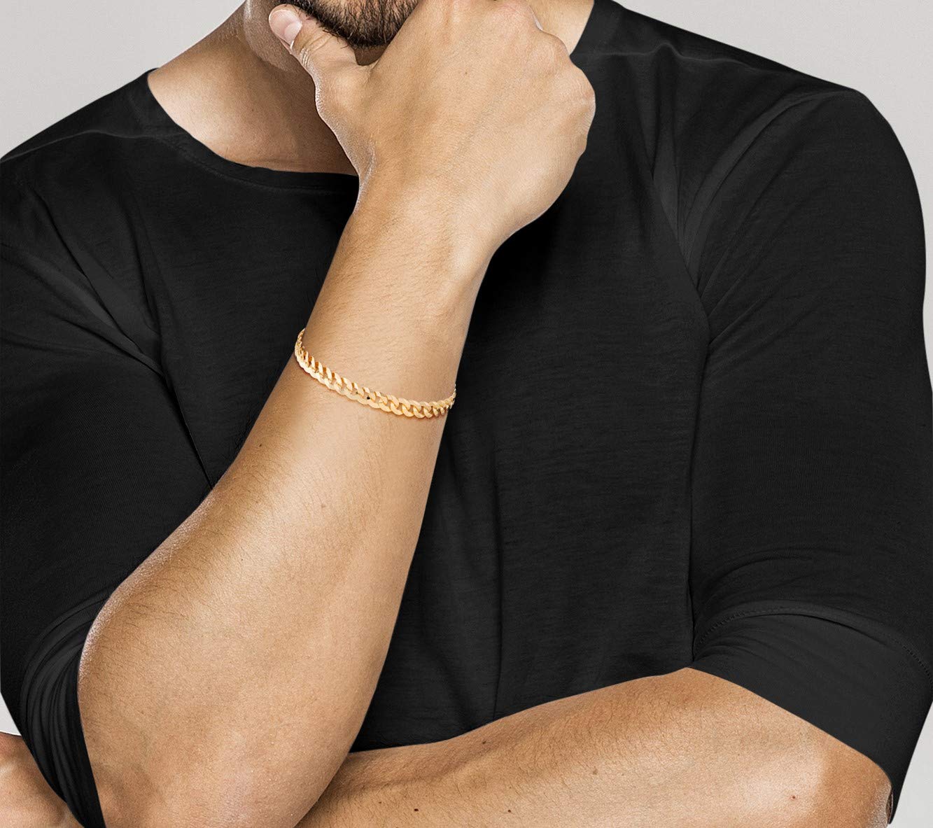Miabella 18K Gold Plated 925 Sterling Silver Italian 5mm Solid Diamond-Cut Cuban Link Curb Chain Bracelet for Men Women, Made in Italy