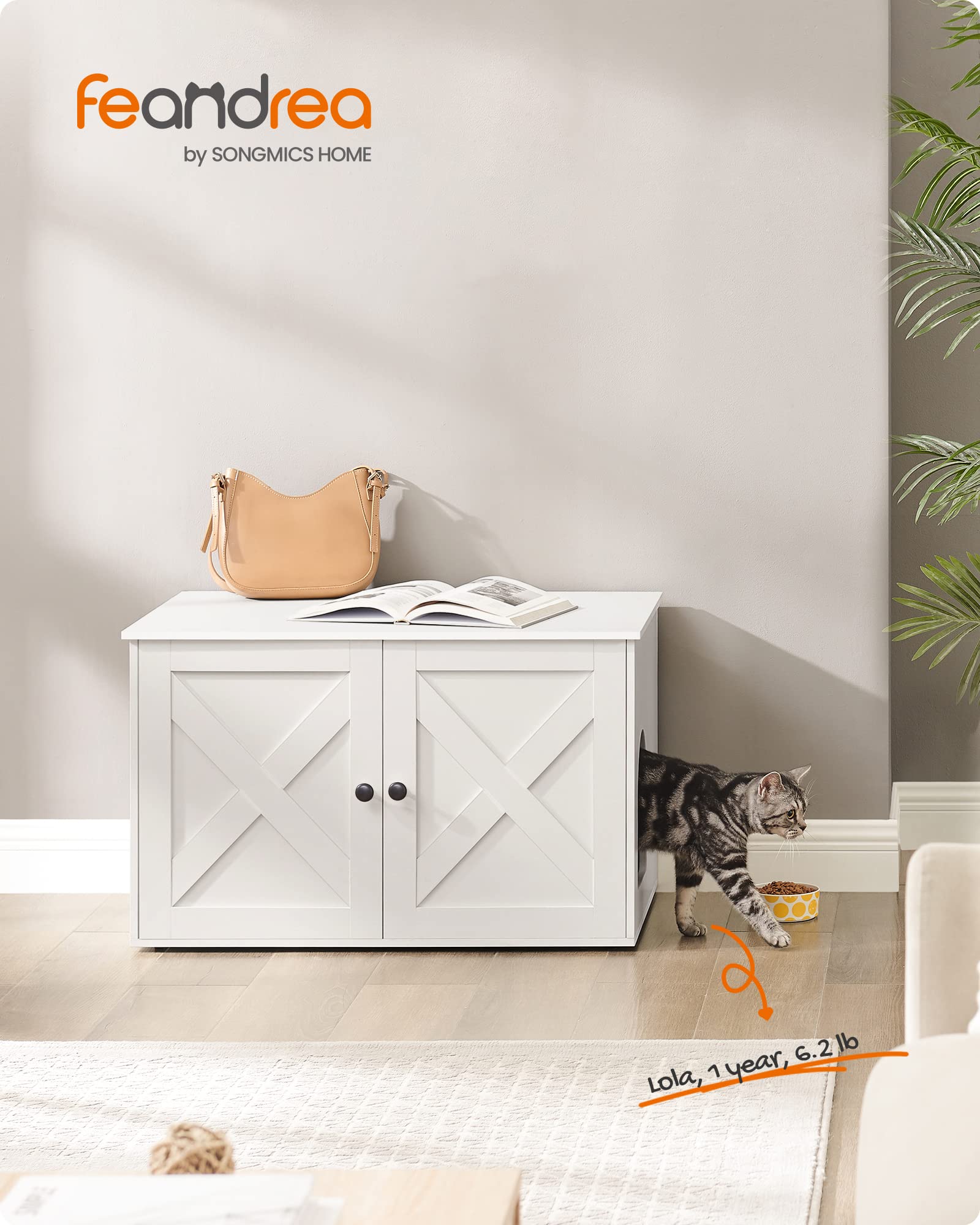 Feandrea Cat Litter Box Enclosure, Litter Box Furniture Hidden, Indoor Cat House, End Table, 27.6 x 19.7 x 19.7 Inches, Heather Greige UPCL022K01