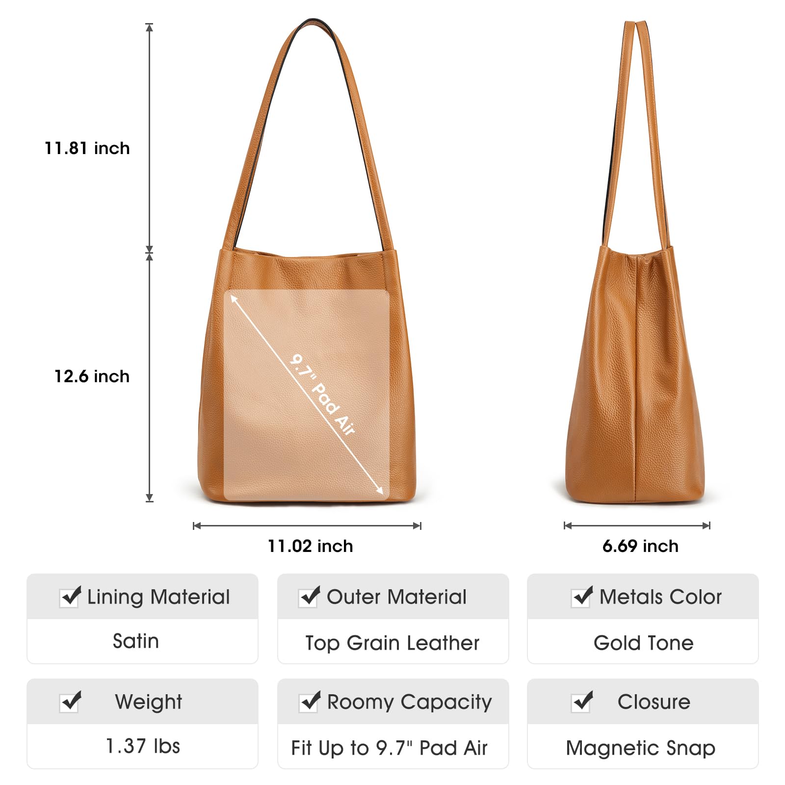 Kattee Women Soft Genuine Leather Totes Shoulder Bag Purses and Handbags with Top Magnetic Snap Closure