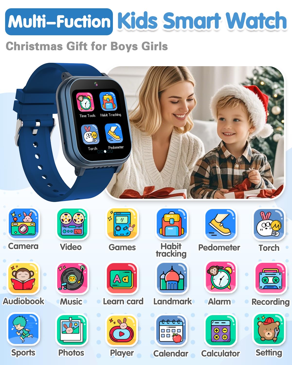 Kids Waterproof Smart Watch Boys Toys Age 5-12 with 32 Games, Dual Camera, Habit Tracking, Music Player, Video, Alarm Clock, HD Touchscreen Watch for Kids Birthday Gift for 3-12 Years Old Boys(Black)