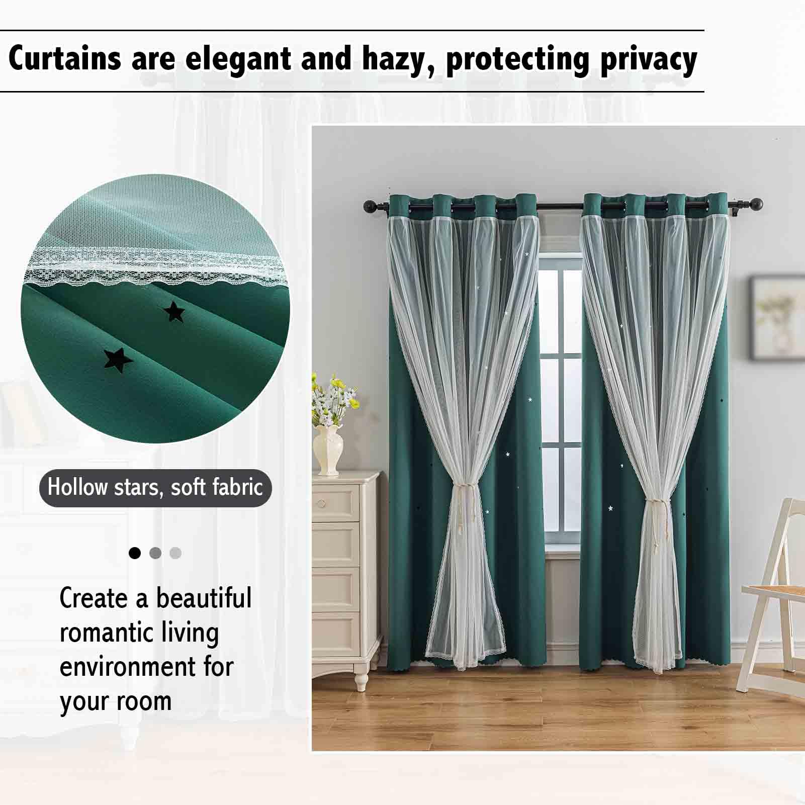Anytime Star Cut-Out Blackout Curtains for Bedroom 2 Panels,2-Layers Mix Design of Fabric & Tulle,Pretty Pure Color Window Curtain for Kids Room(W35 x L45,LPink)