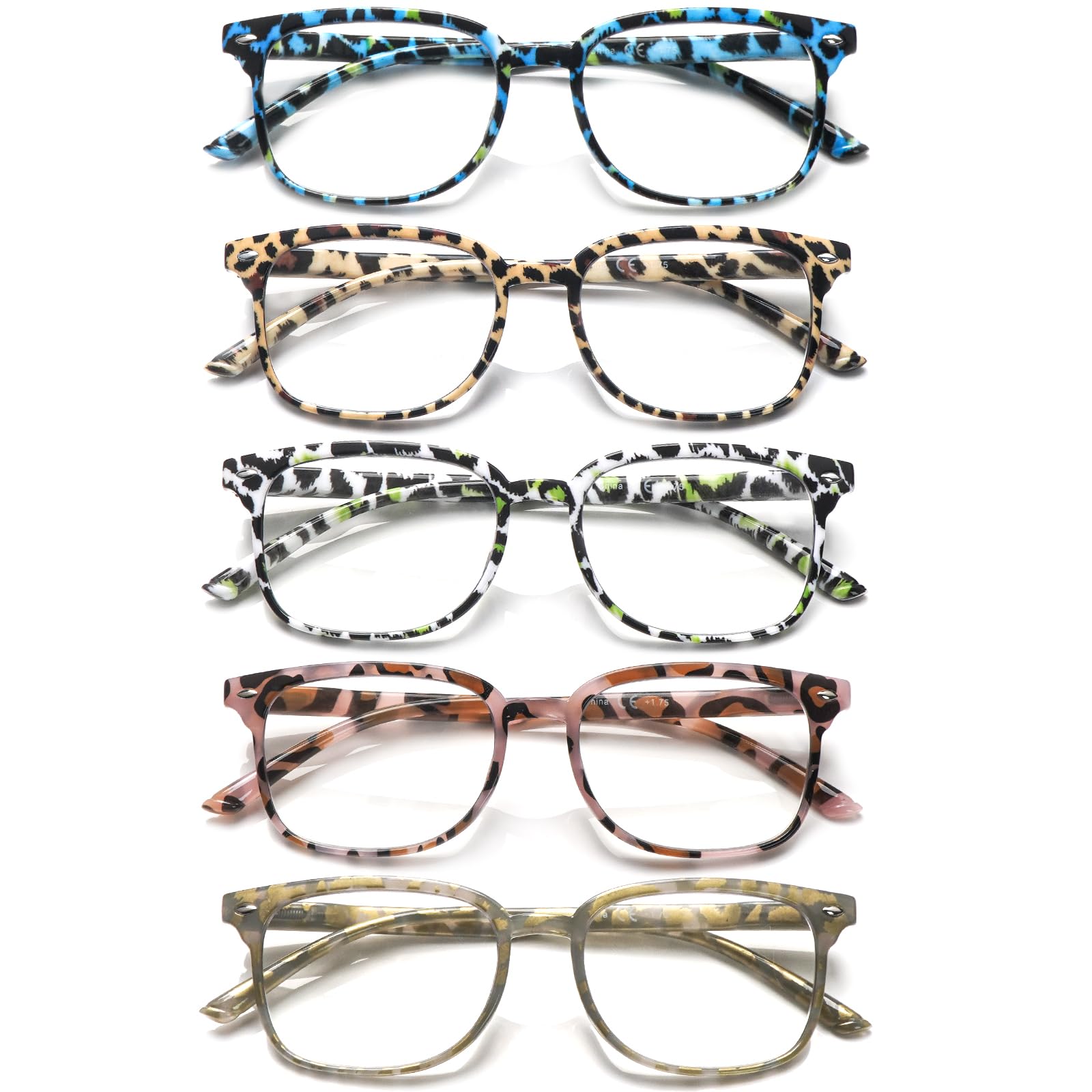 5 Pack Reading Glasses Blue Light Blocking for Women,Computer Readers with Spring Hinge