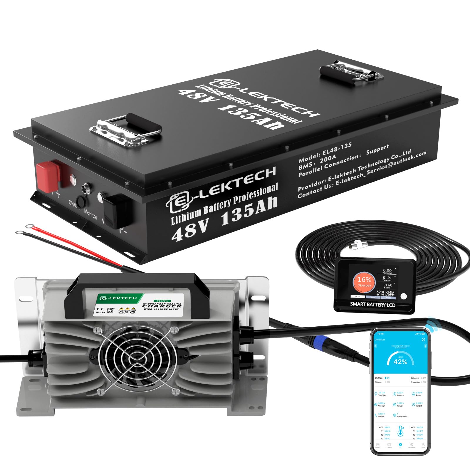 36V 100Ah LiFePO4 Lithium Golf Cart Battery with Charger, Built-in Smart 200A BMS, with Touch Monitor, Perfect for Golf Carts, Off-grid