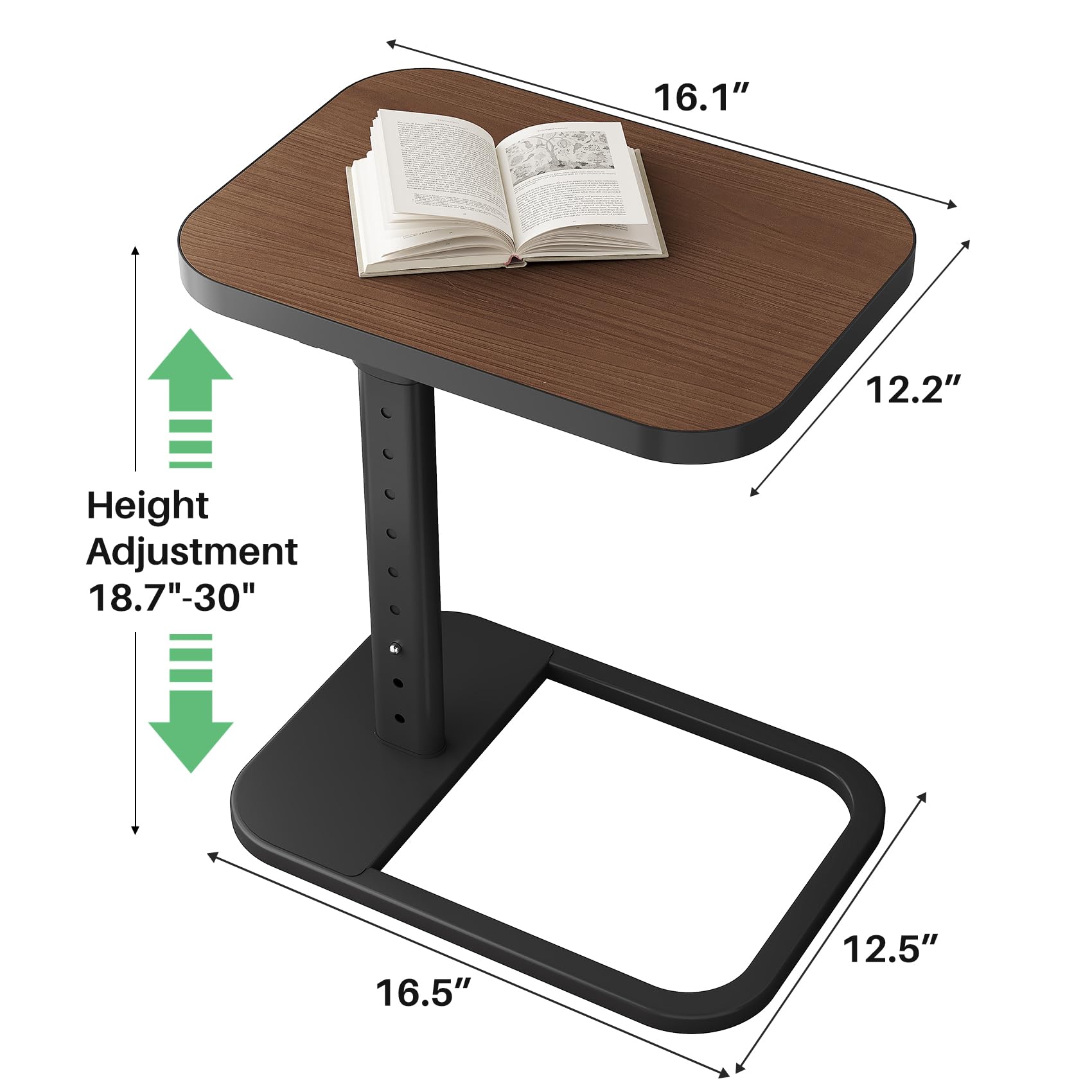 Kitstorack TV Tray Table, Adjustable Height & Rounded Metal Corners, Snack Table for Couch, Sofa, Bed, Chair, Living Room, C Shaped End Side Table for Eating, Dinner or Laptop, Small Spaces, Black