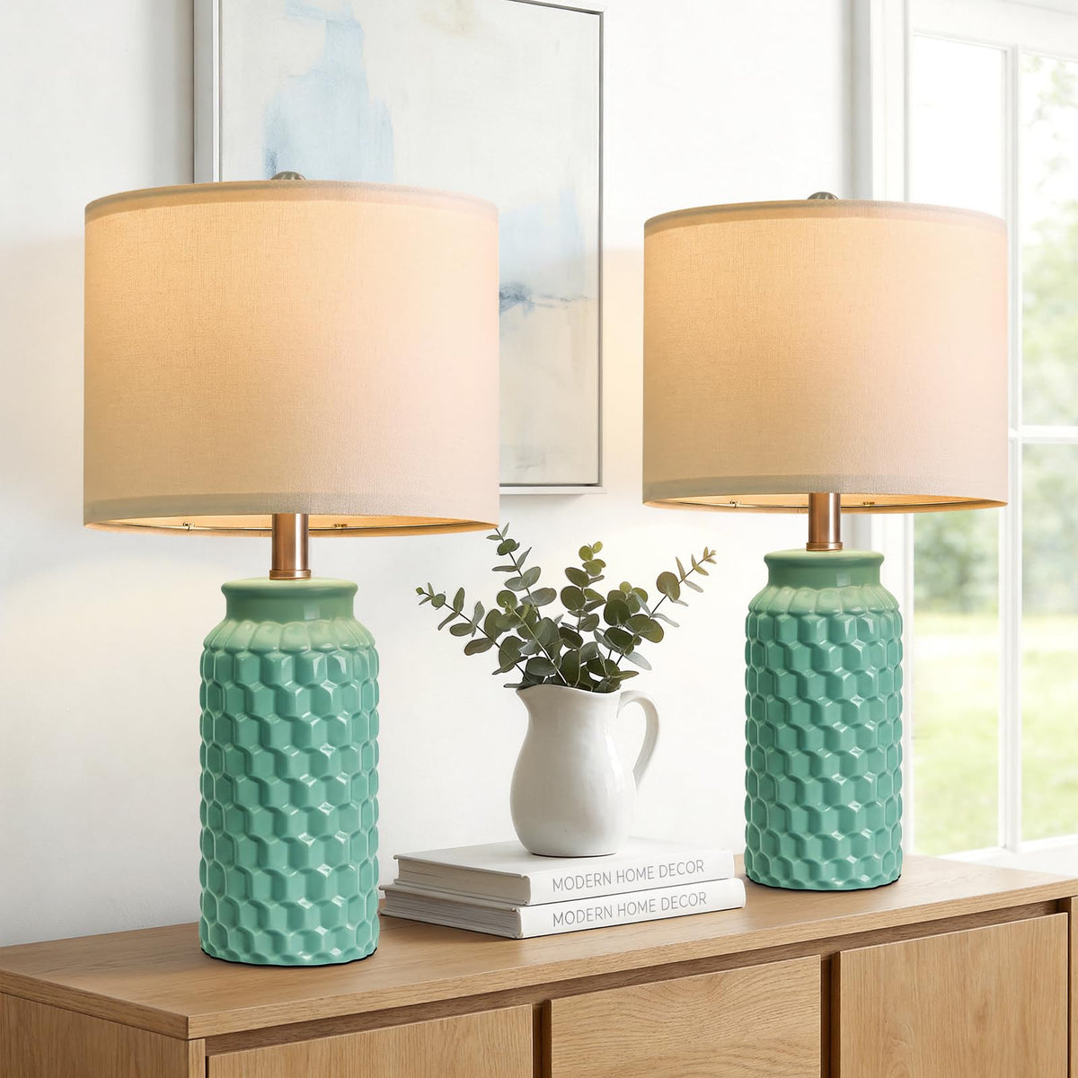 USumkky 20.5" Gold Modern Ceramic Bedside Lamp Set of 2 for Bedroom Decor Farmhouse Table Lamp for Living Room Office Dorm
