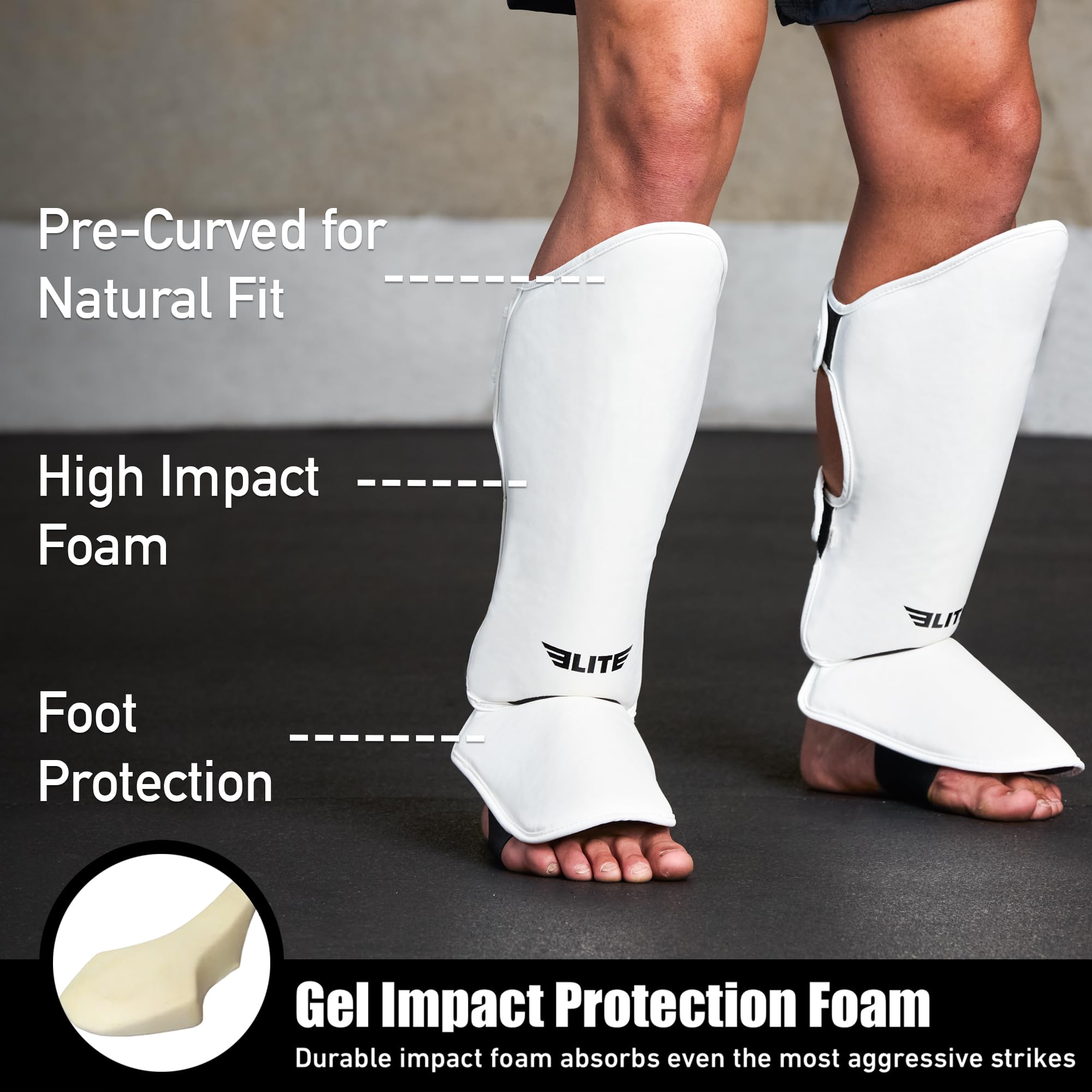 Elite Sports Muay Thai Shin Guards Kickboxing MMA Muay Thai Leg Instep Protective Pads, Martial Art Kicking Sparring Training Gear for BJJ Karate Boxing Taekwondo