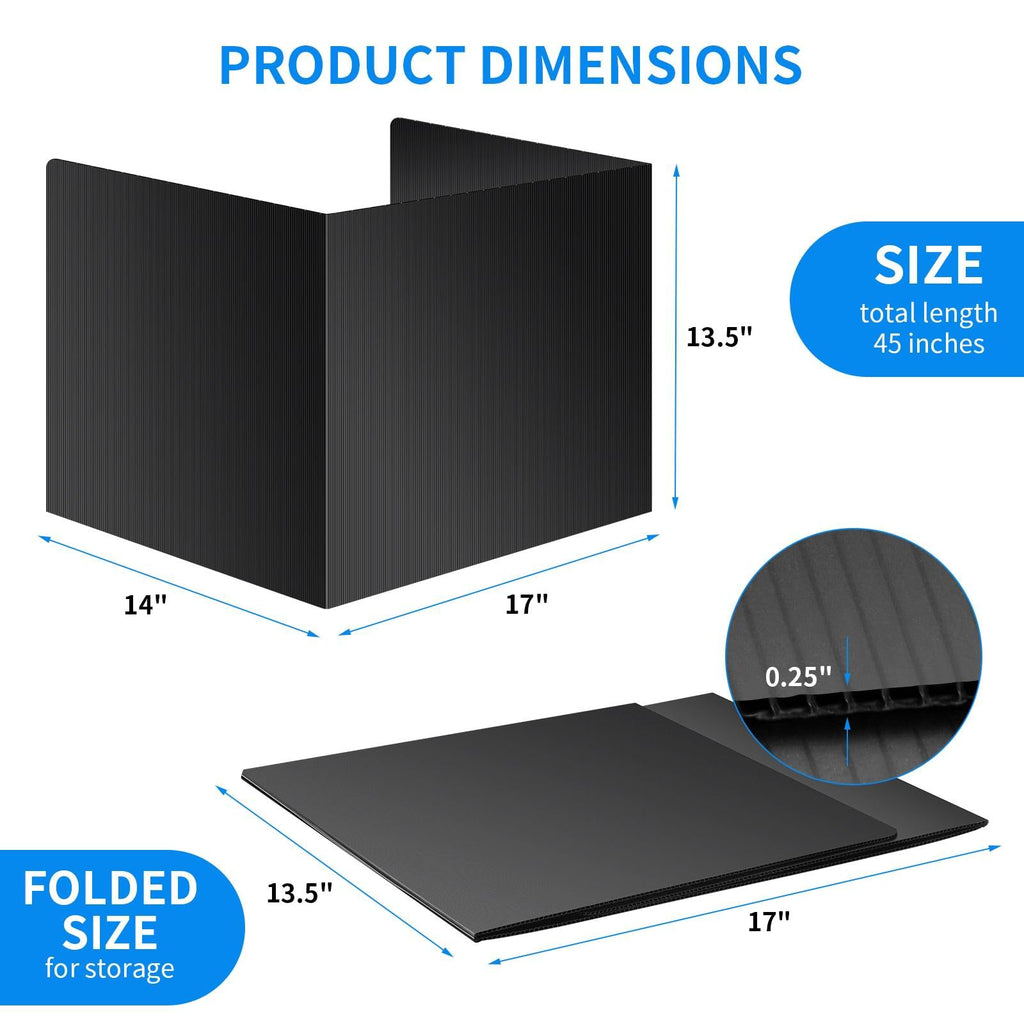 Black 4-Pack Desk Dividers for Students, Waterproof Durable Plastic Study Carrel Dividers, Easy to Clean, Privacy Classroom Shield Folder Boards for Student Desk