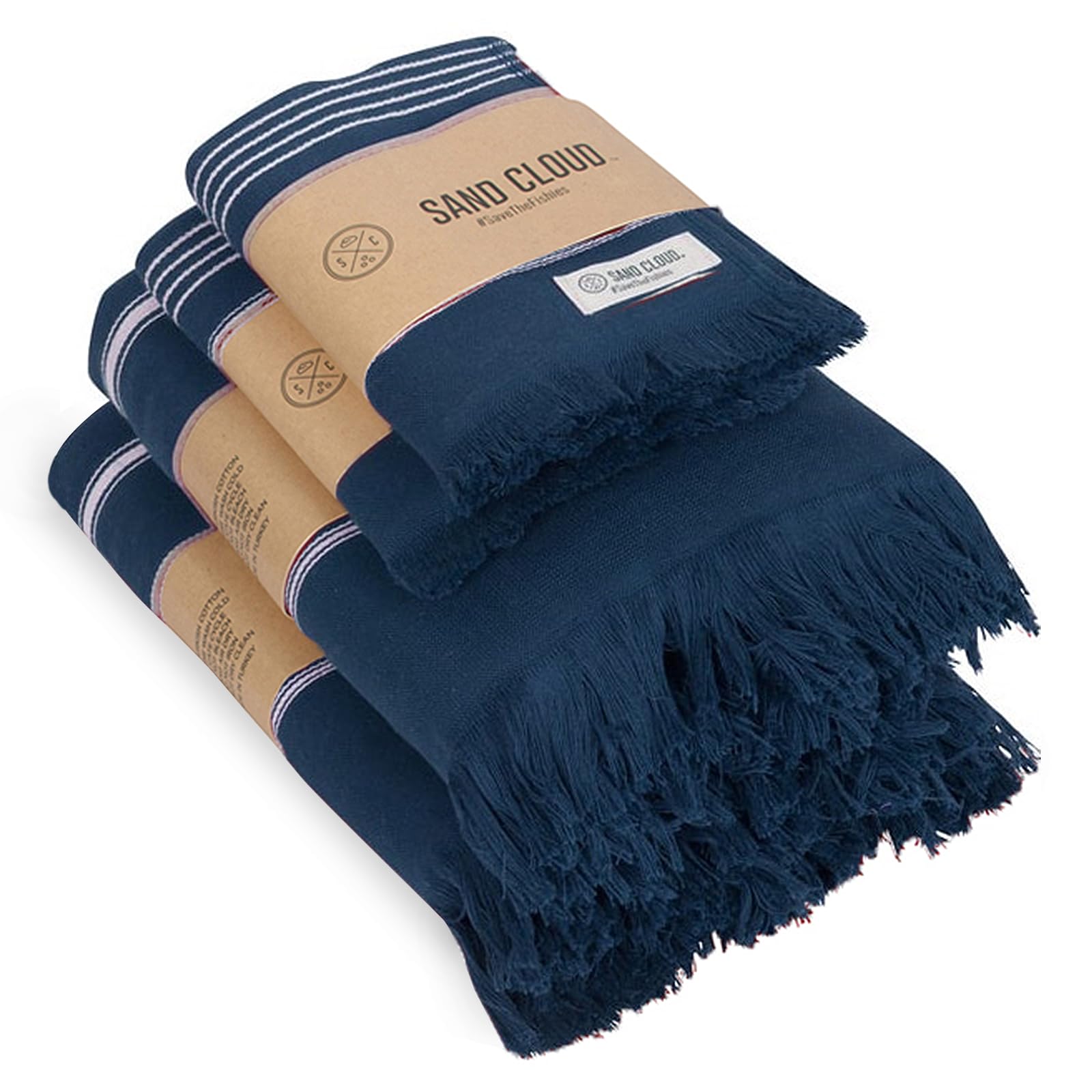 Sand Cloud Turkish Bath Towels Bundle for Bathroom, Set of 4 (Classic Black) - Large Size - 100% Certified Organic Cotton Yarn is Lightweight, Soft & Absorbent - Premium Bath Towels Dry Faster