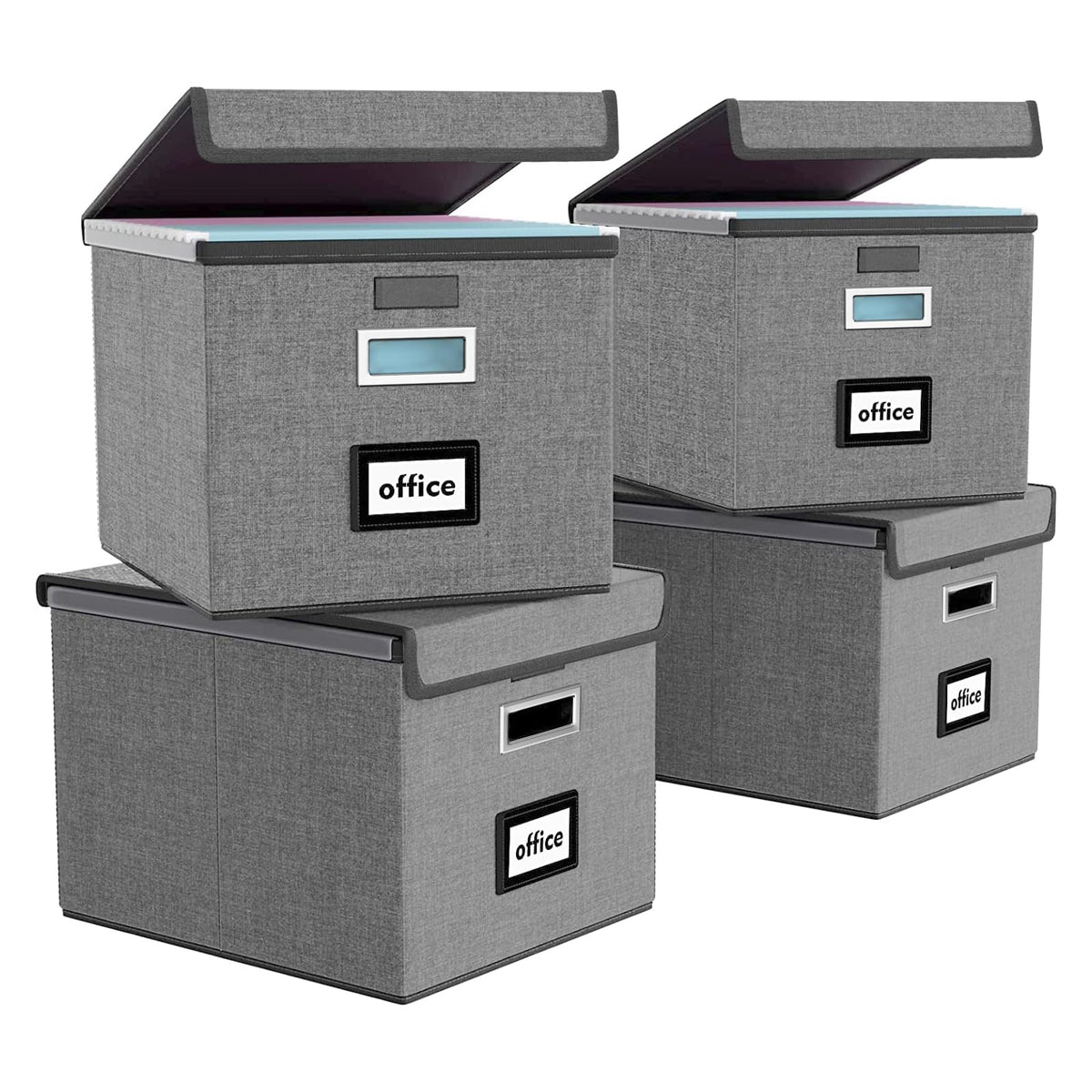 File Organizer Box with Lid, Collapsible Faux Leather Hanging File Folder Box Organizer with Plastic Slides, Decorative Home/Office Filing System Boxes for File and Folders Storage