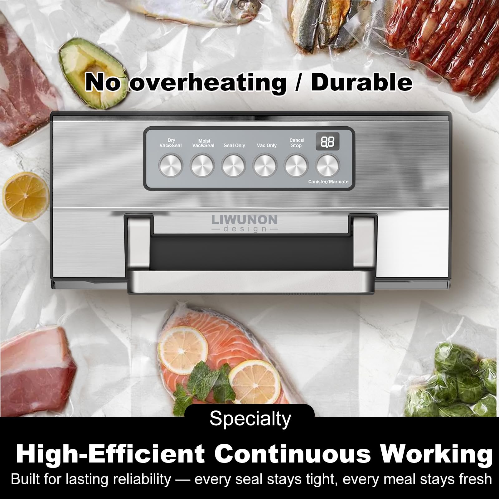 Powerful Suction Vacuum Sealer Machine,Commercial Fully Automatic Food Vacuum Sealer with Double Heat Seal,Dry & Moist Modes,Built-in Cutter,Bags Storage,Easy-Lock Handle,Include 2 Bag Rolls (Black)