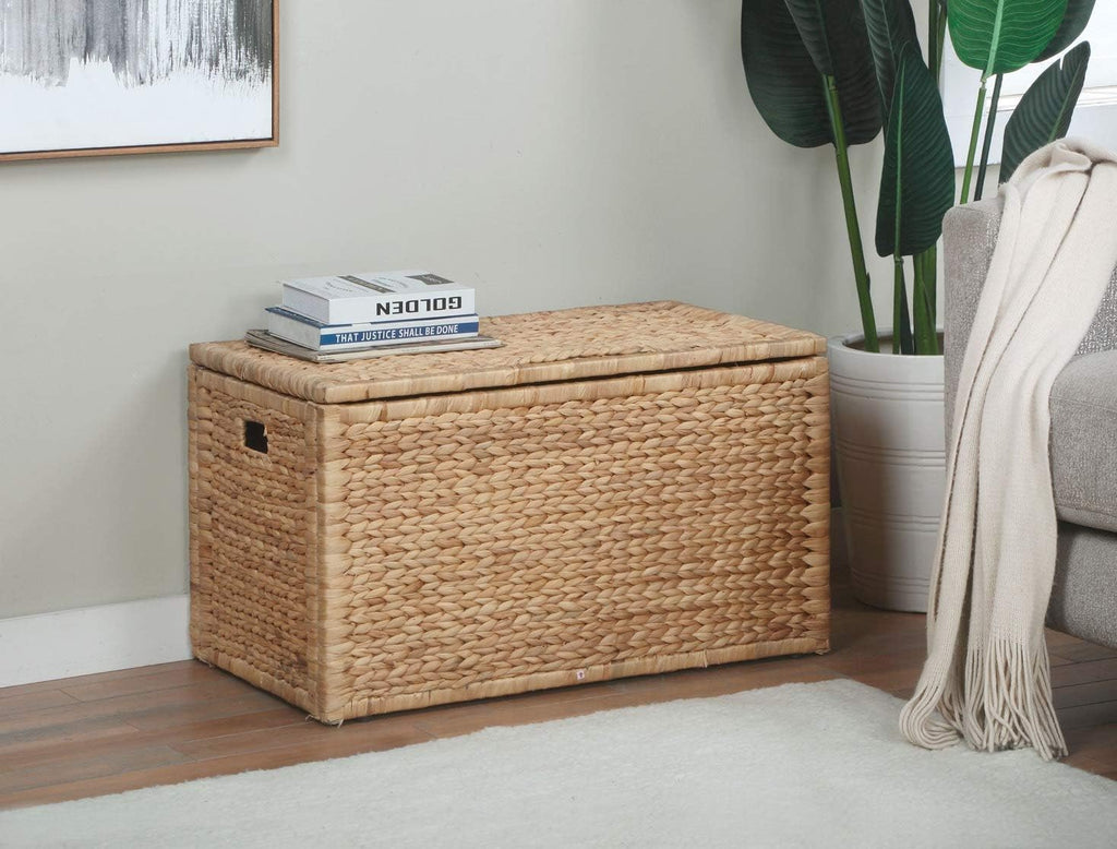 eHemco Heavy-duty Water Hyacinth Wicker Storage Trunk with Metal Frame, 30 by 17.5 by 17.5 Inches, Brown Wash