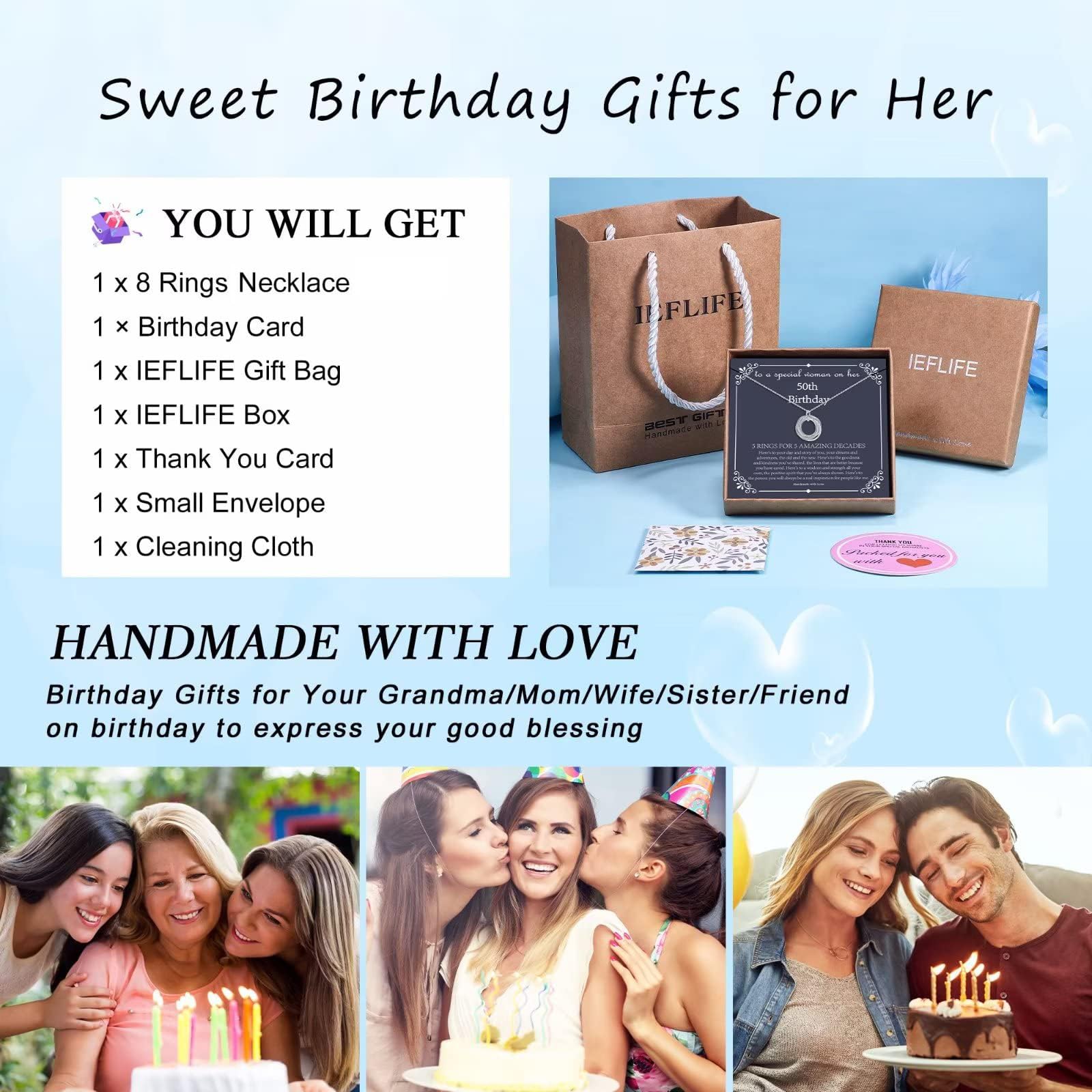 IEFLIFE Birthday Gifts for Women, Sterling Silver Chain Birthday Necklaces, 40th 50th 60th 70th 80th 90th Birthday Necklace, 40 50 60 70 80 90 Years Old Birthday Gifts, 4 5 6 7 8 9 Decade Birthday Jewelry for Women