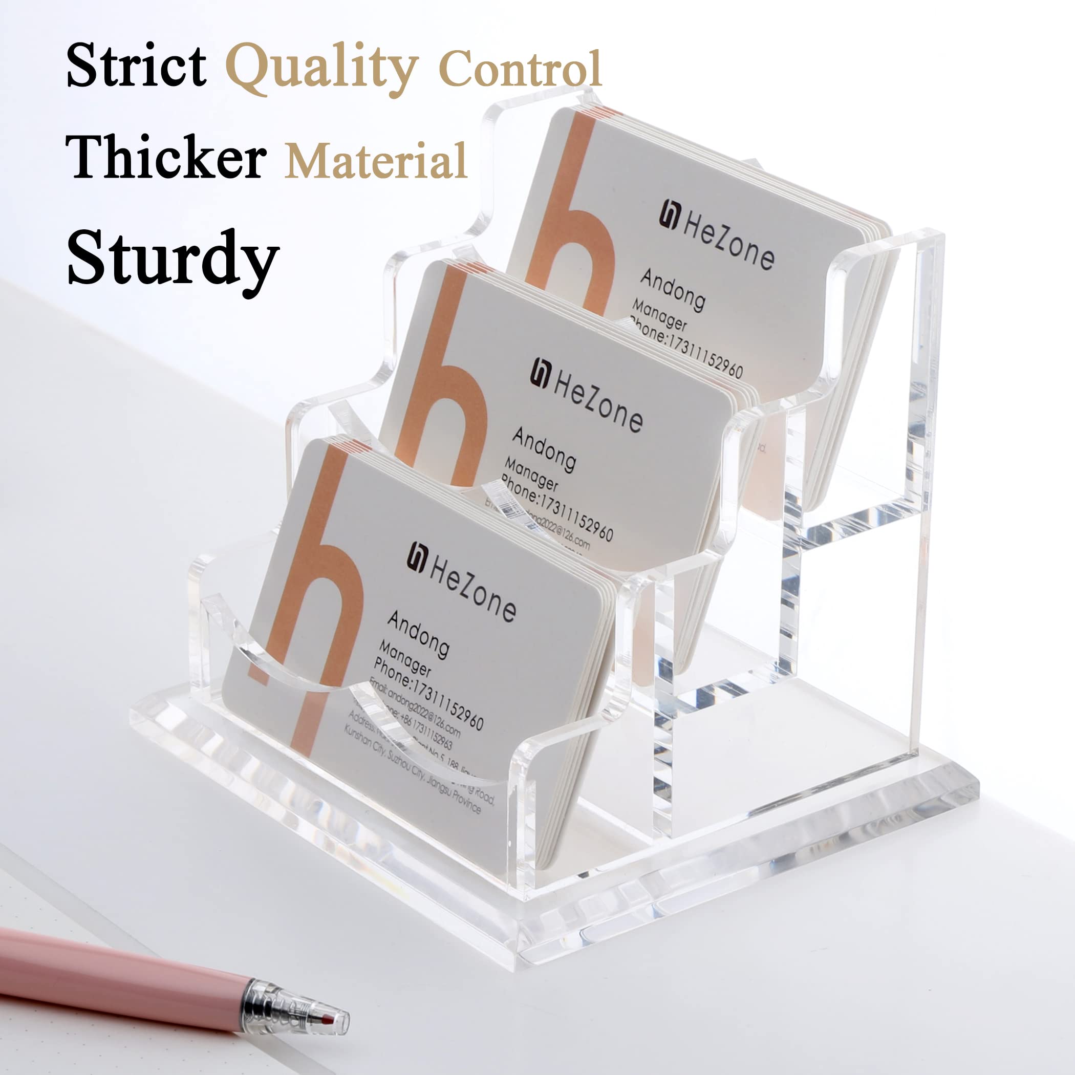HeZone Business Card Holder for Desk Display, Clear Acrylic Cards Organizer Stand for Men and Women, Business Cards Case Rack 1 Pack, Holds 50 Cards-1 Slot