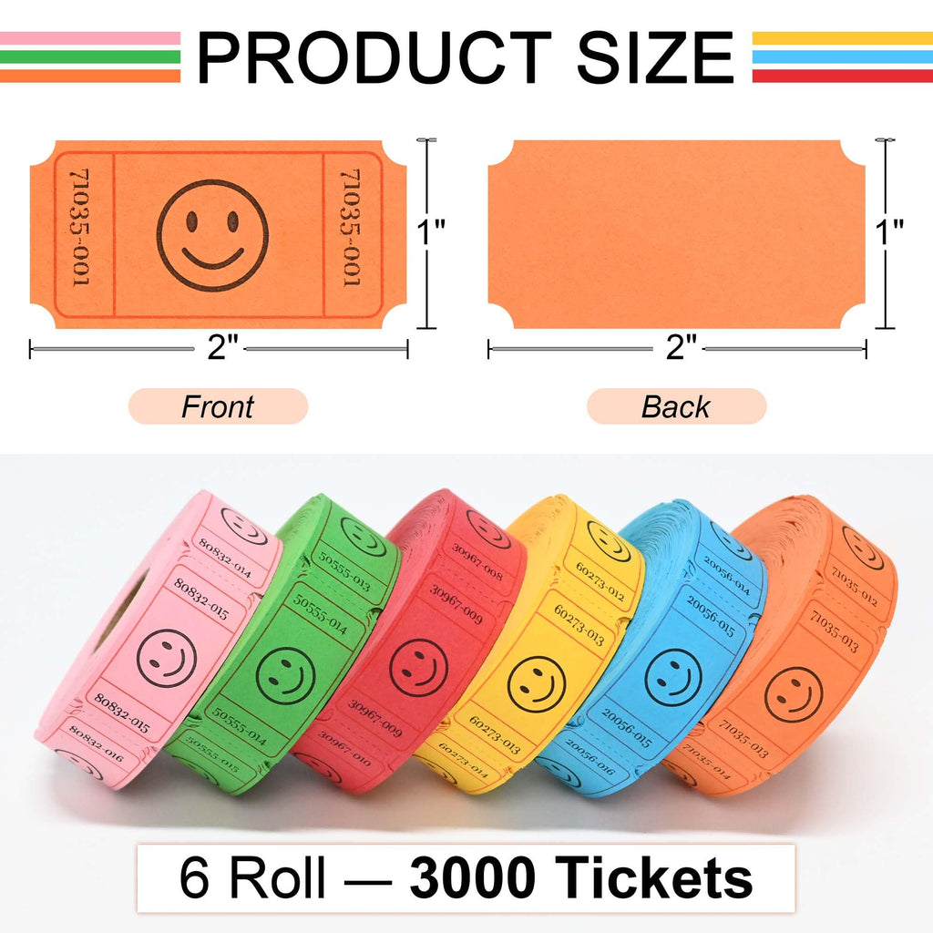 L LIKED 500 Raffle Tickets, Smile,Bule(6 Color Selection), Single Roll, Ticket for Events, Entry, Class Reward, Raffle & Prizes