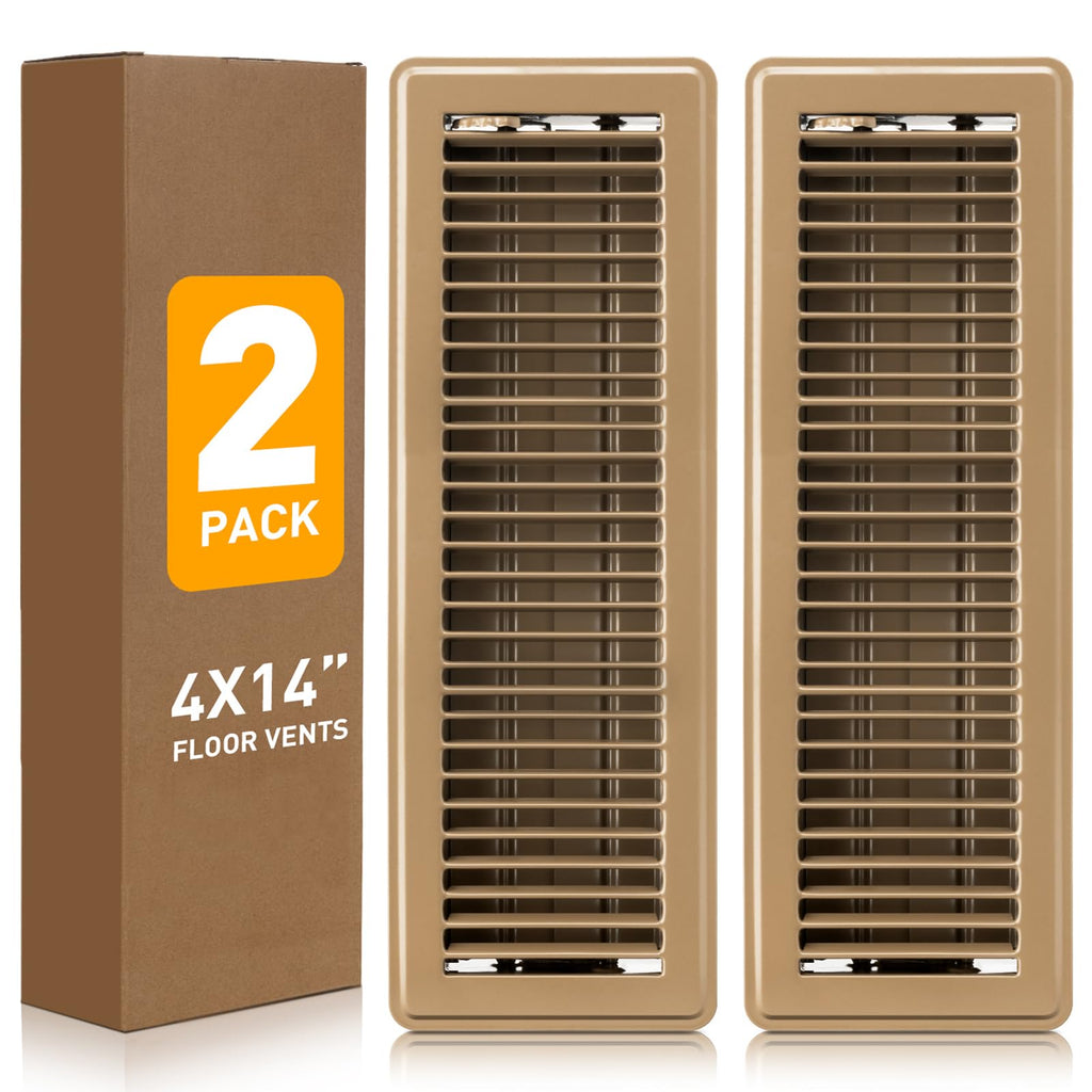 Floor Register 2x12 Inch Brown, Floor Vent Covers for Home Floor, Sidewall, Design with Adjustable Air Supply Lever Air Vent Deflectors, 2 Pack